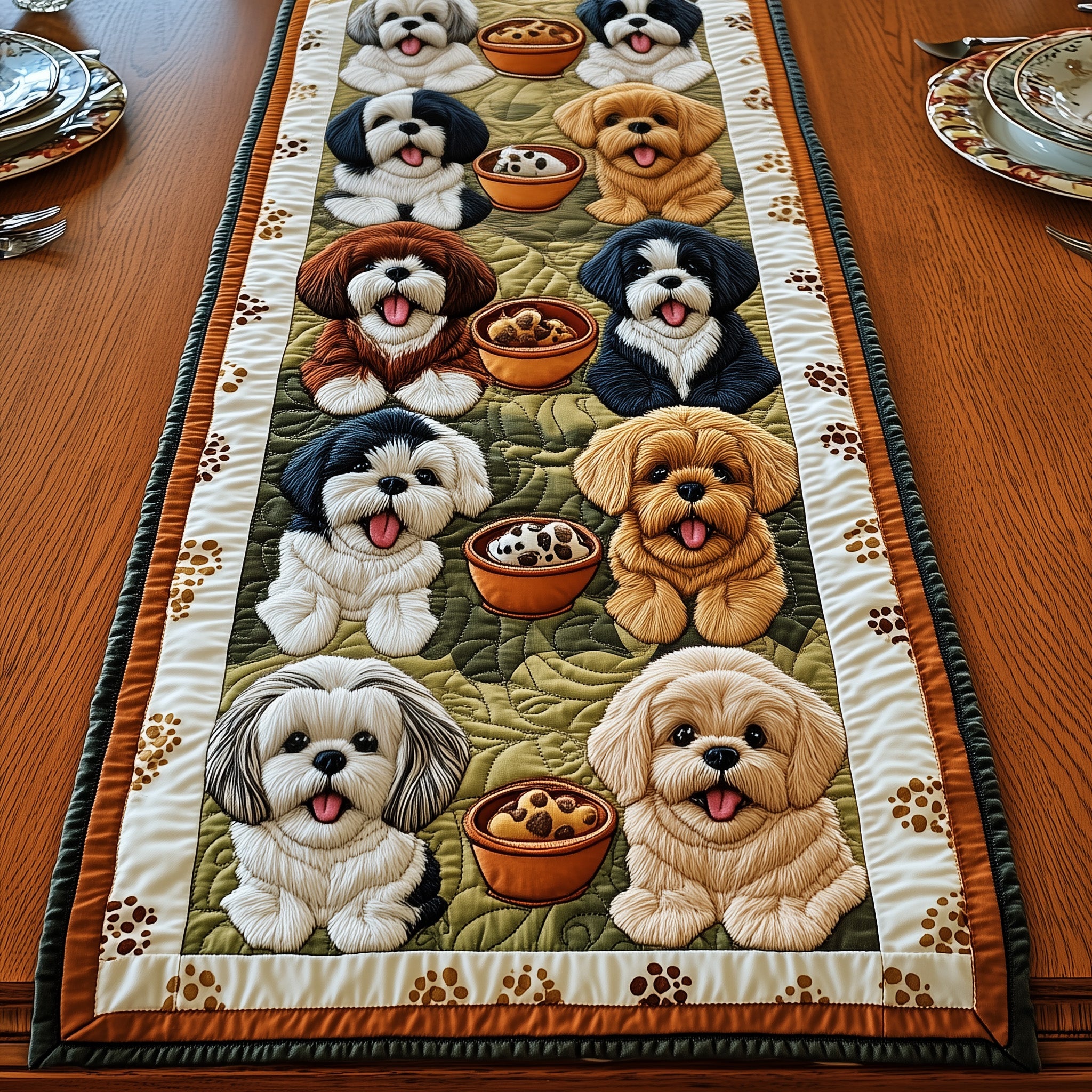 Shih Tzu Quilted Table Runner Christmas Dining Table Runner(1)