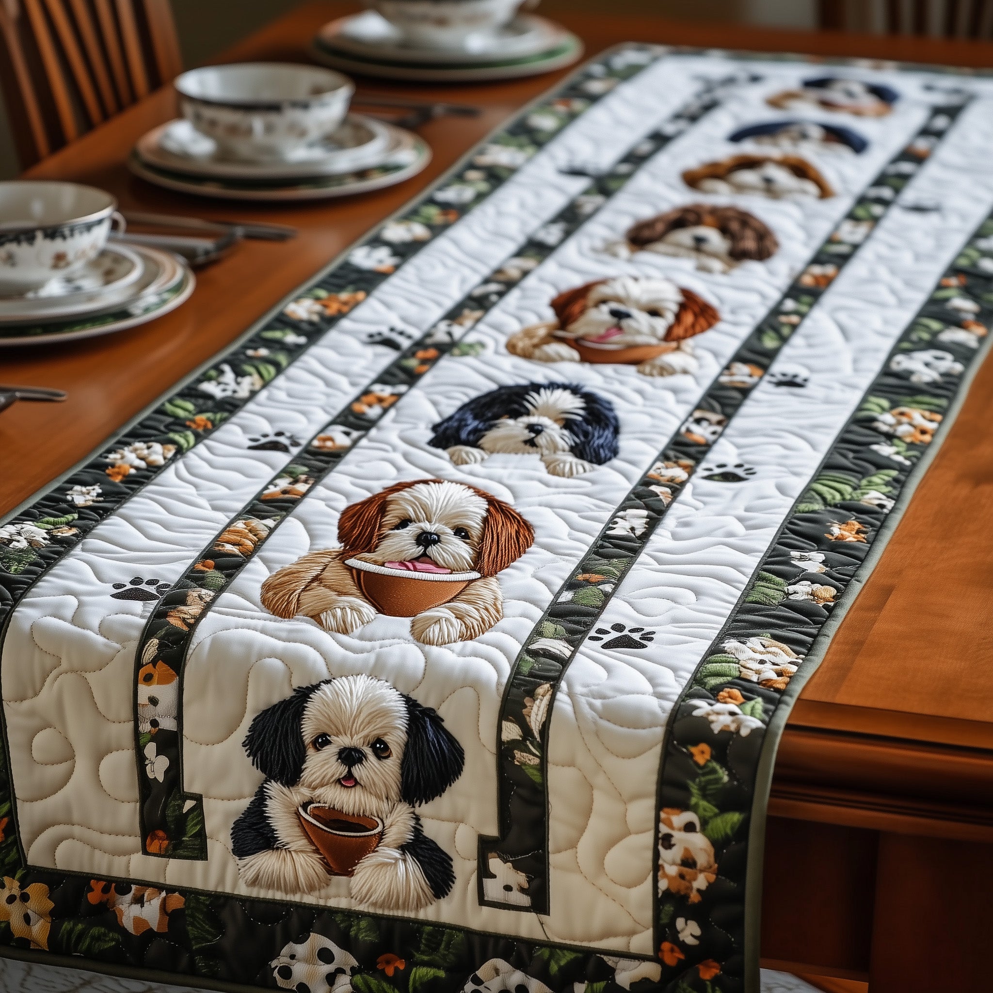 Shih Tzu Quilted Table Runner Christmas Dining Table Runner