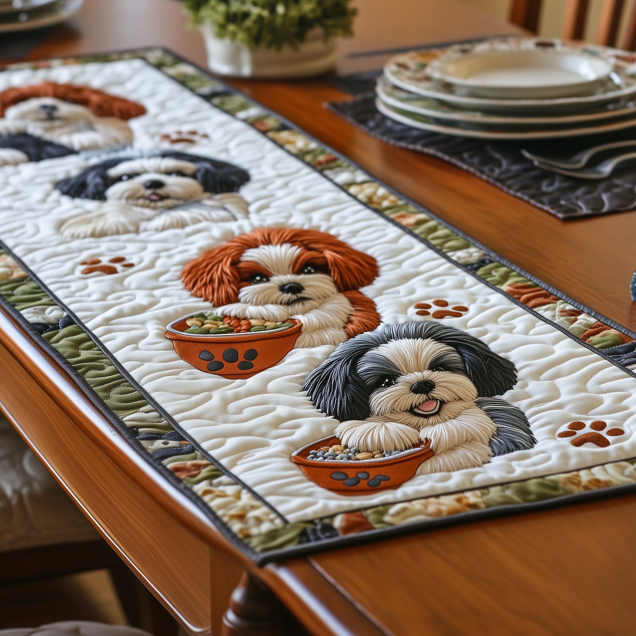 Shih Tzu Quilted Table Runner Christmas Table Runner