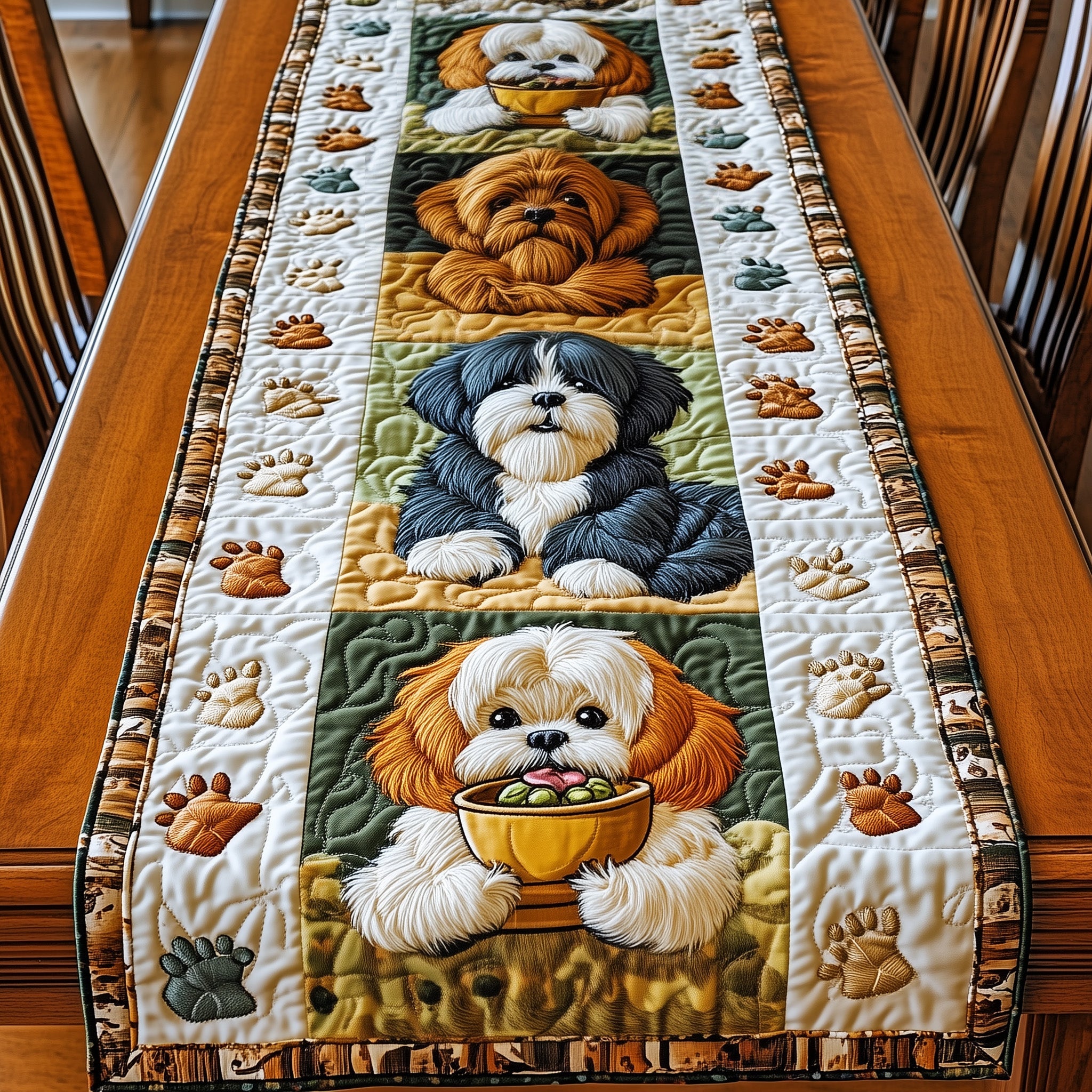 Shih Tzu Quilted Table Runner Christmas Table Runner Decoration(1)