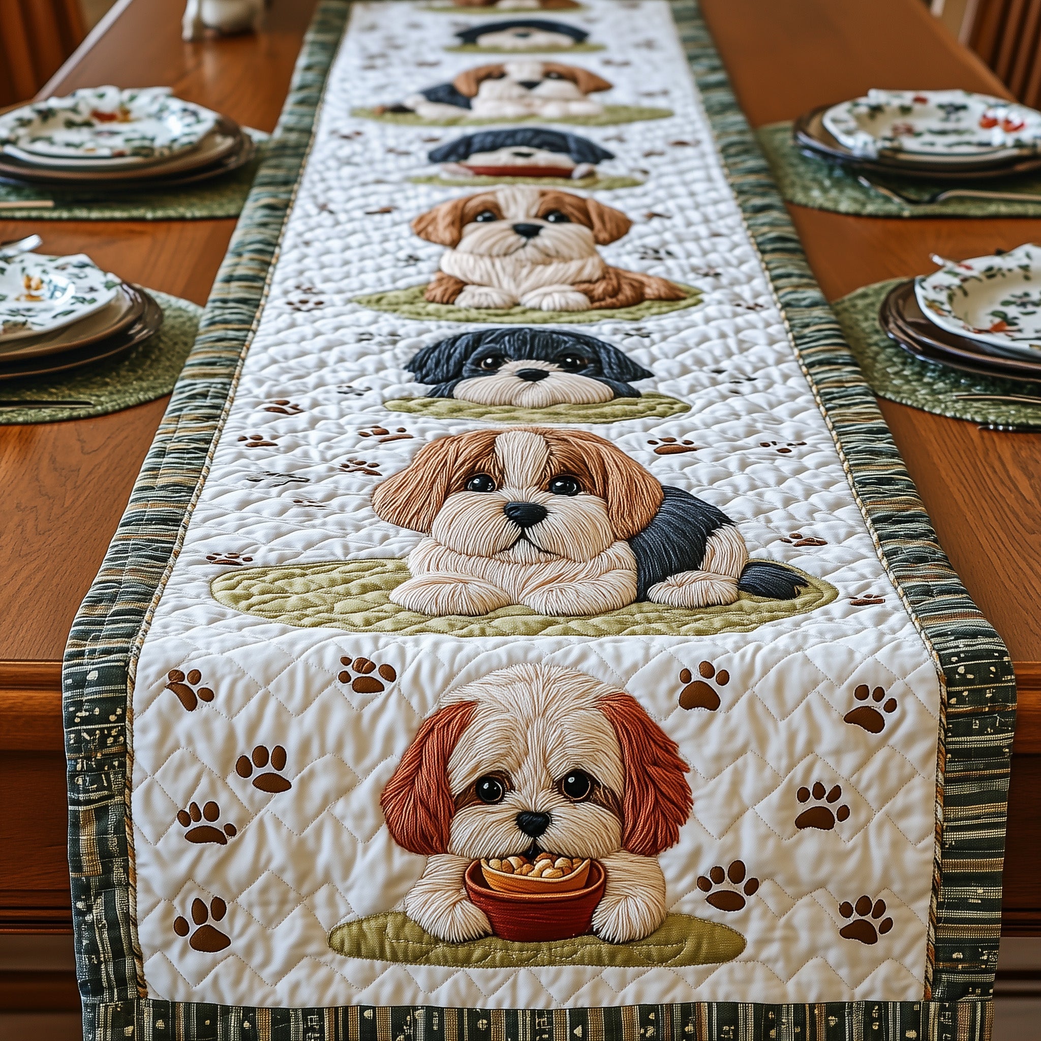 Shih Tzu Quilted Table Runner Christmas Table Runner Decoration