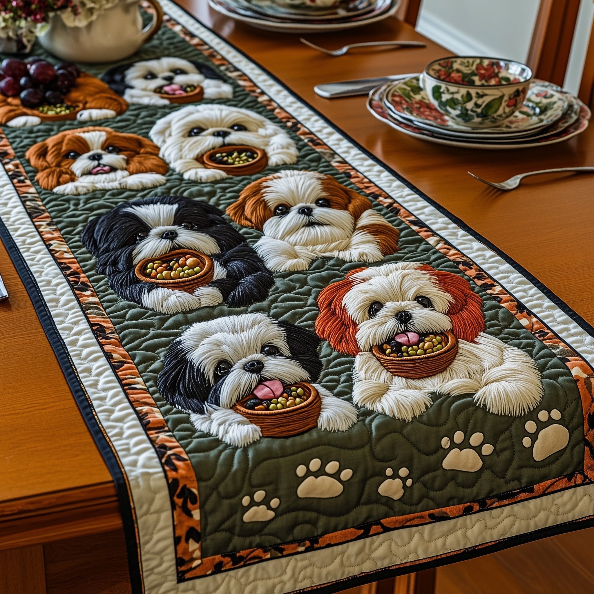 Shih Tzu Quilted Table Runner Christmas Table Runner for Dining Room(1)