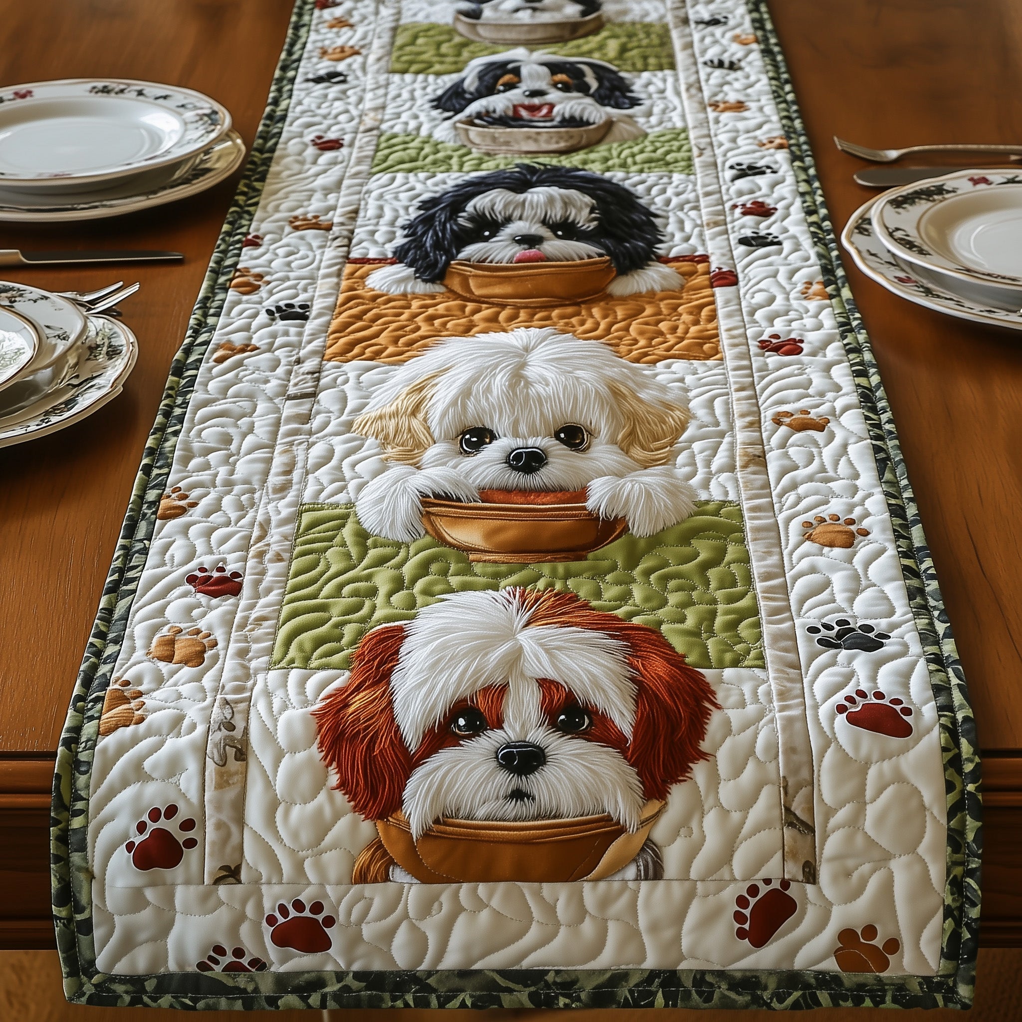 Shih Tzu Quilted Table Runner Christmas Table Runner for Dining Room