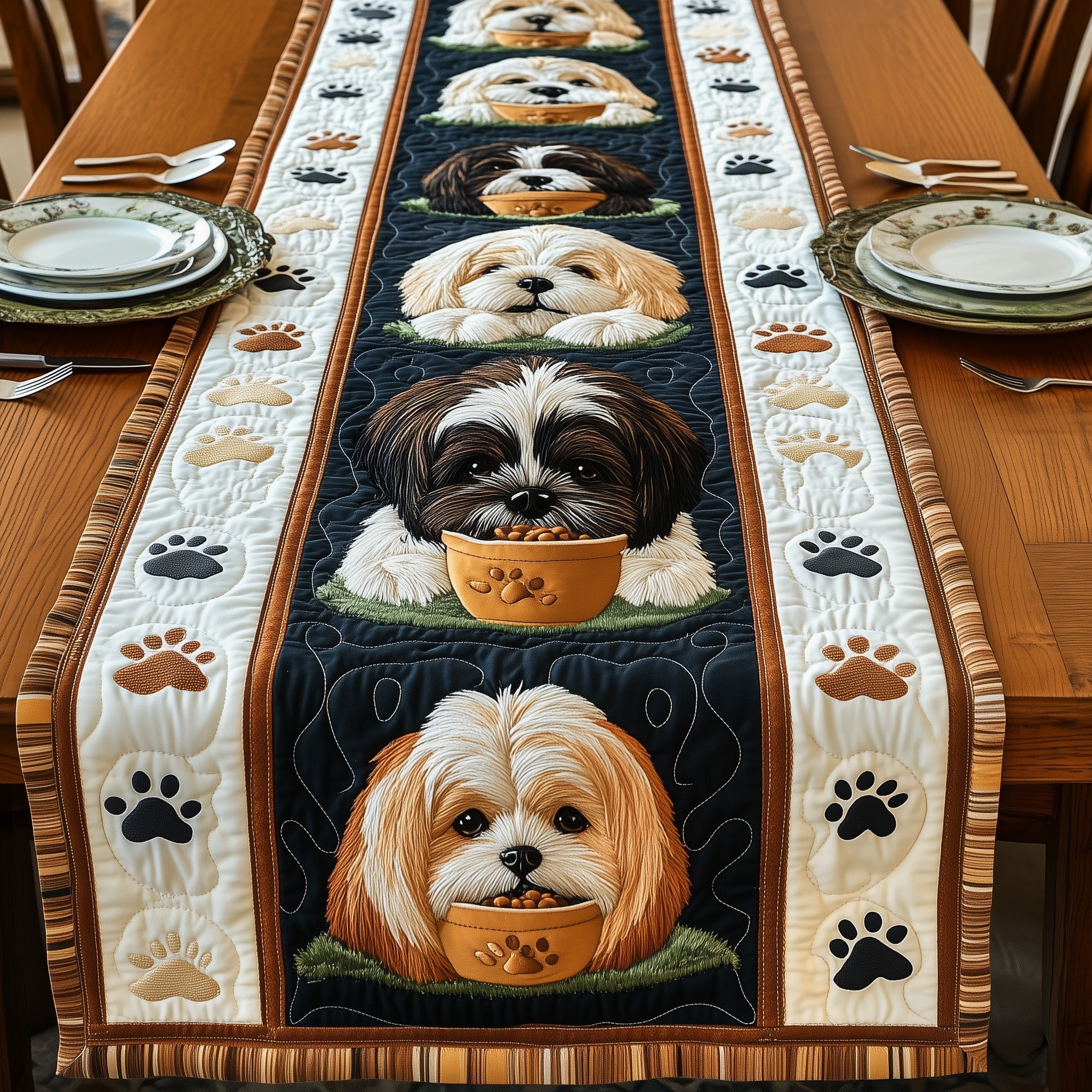Shih Tzu Quilted Table Runner Christmas Table Runner for Family Meals(1)