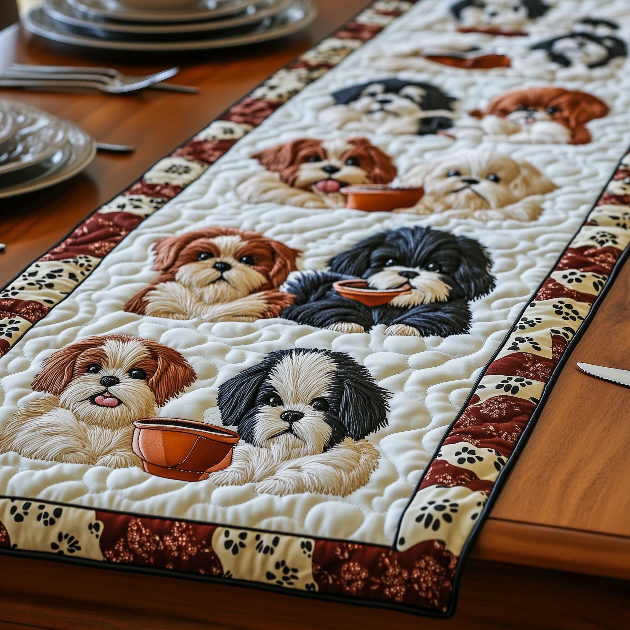 Shih Tzu Quilted Table Runner Christmas Table Runner for Family Meals
