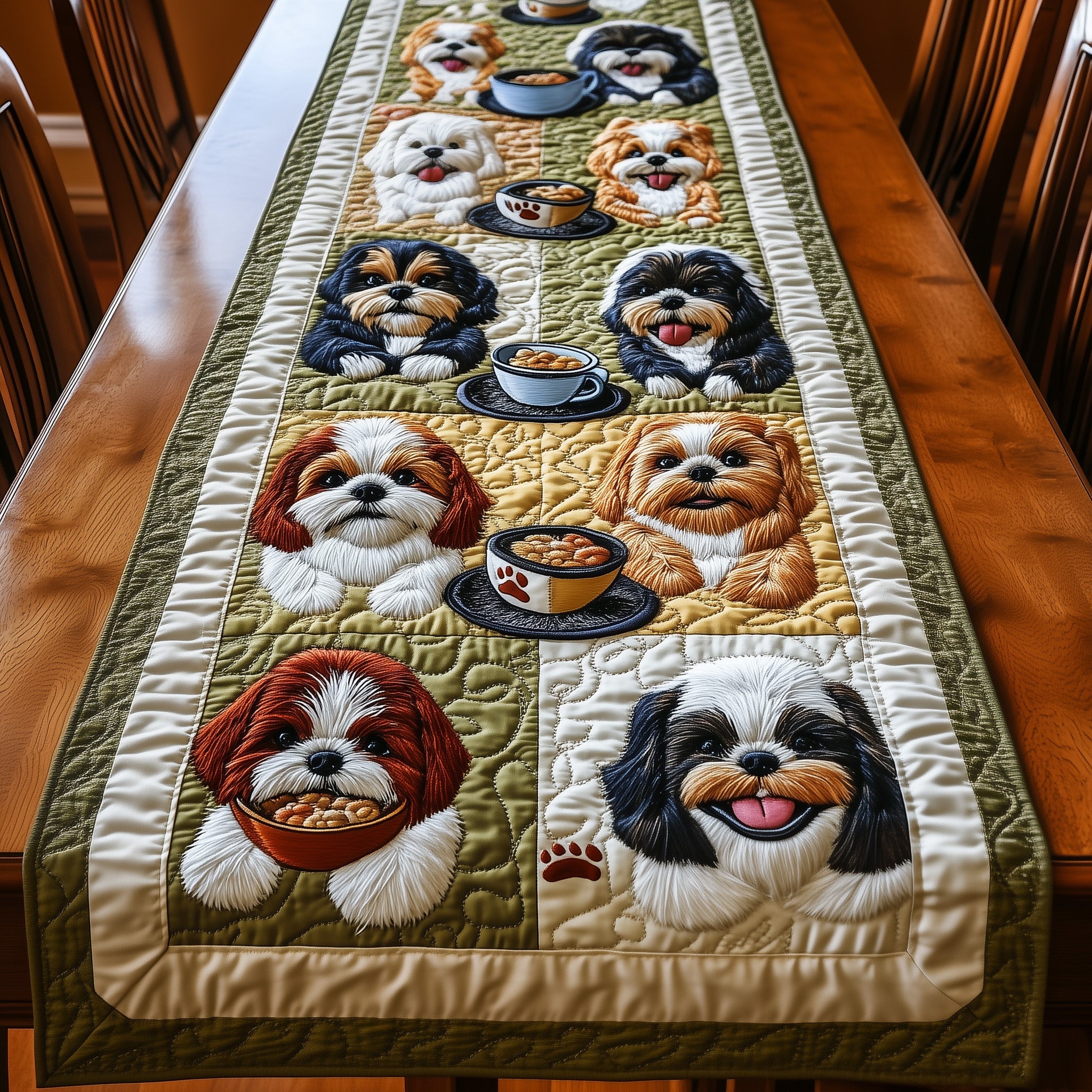 Shih Tzu Quilted Table Runner Christmas Theme Table Runner(1)