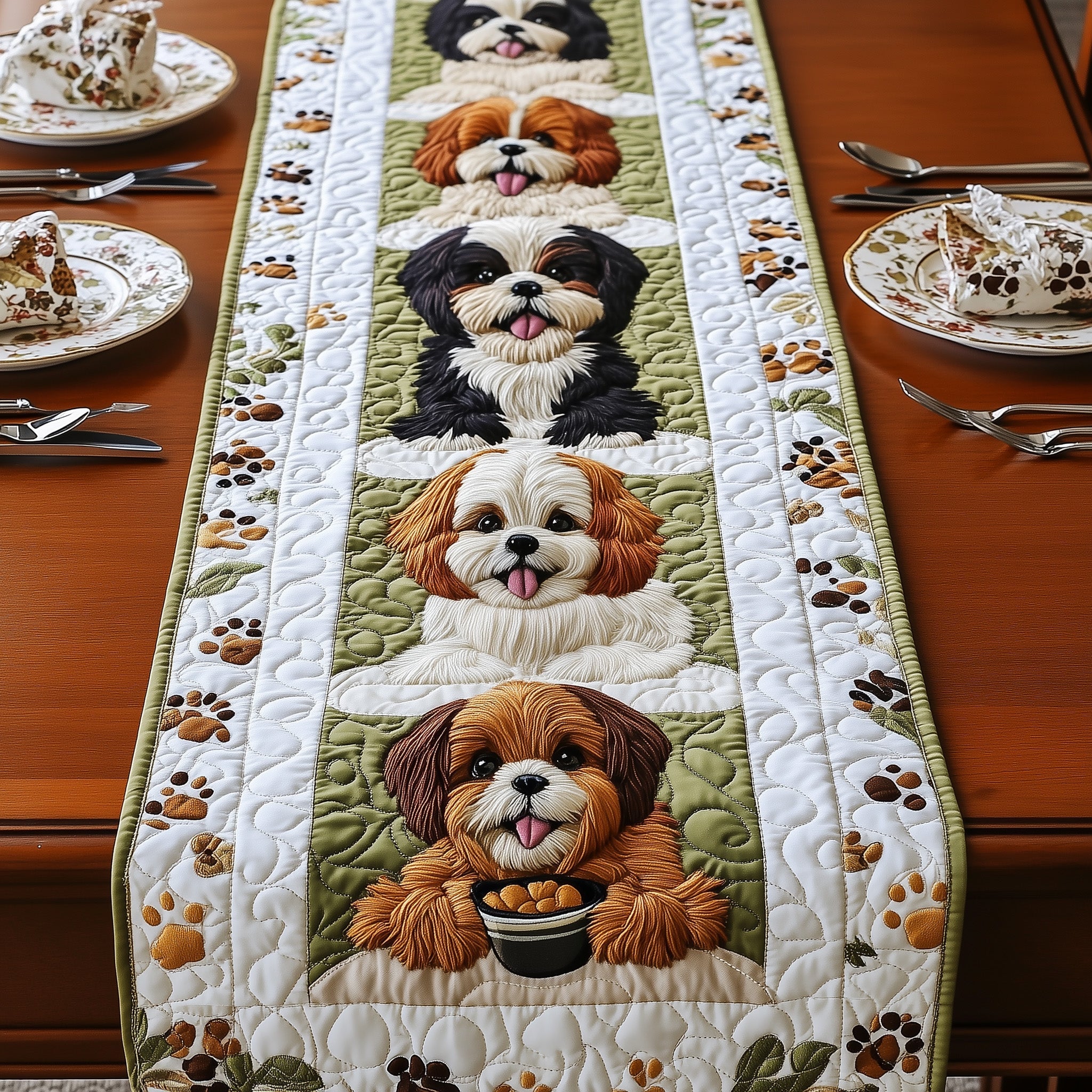 Shih Tzu Quilted Table Runner Christmas Theme Table Runner