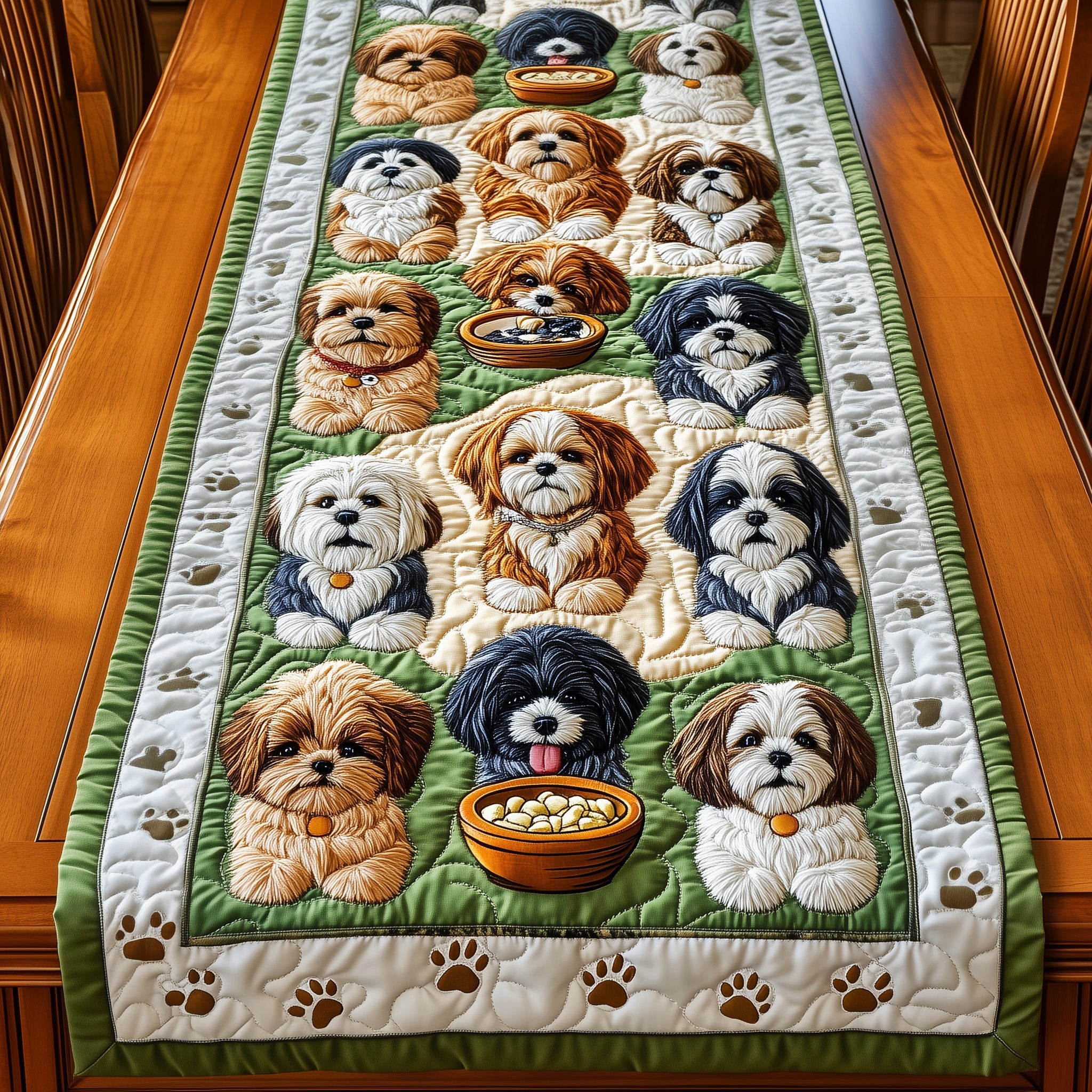 Shih Tzu Quilted Table Runner Cozy Christmas Table Runner(1)