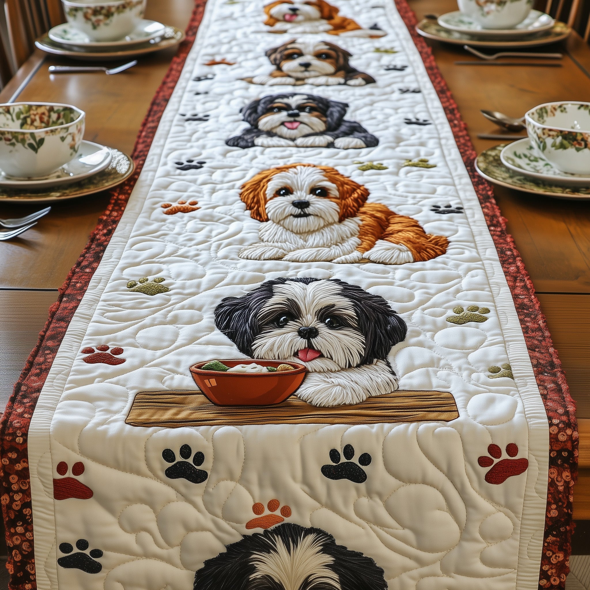 Shih Tzu Quilted Table Runner Cozy Christmas Table Runner