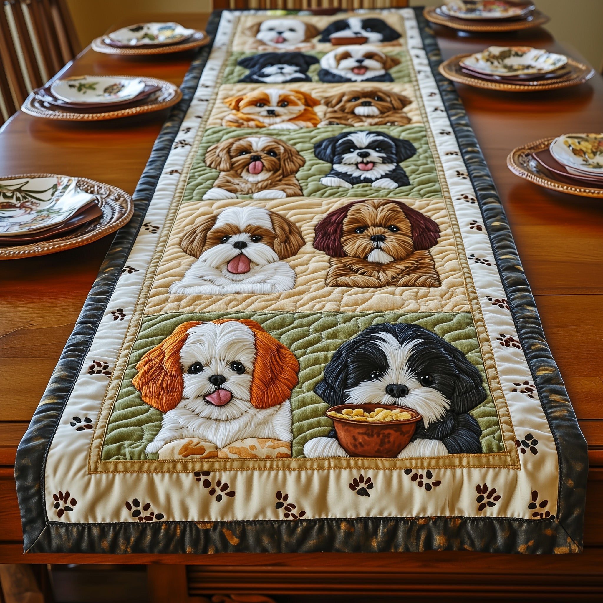 Shih Tzu Quilted Table Runner Cozy Winter Table Runner for Home(1)