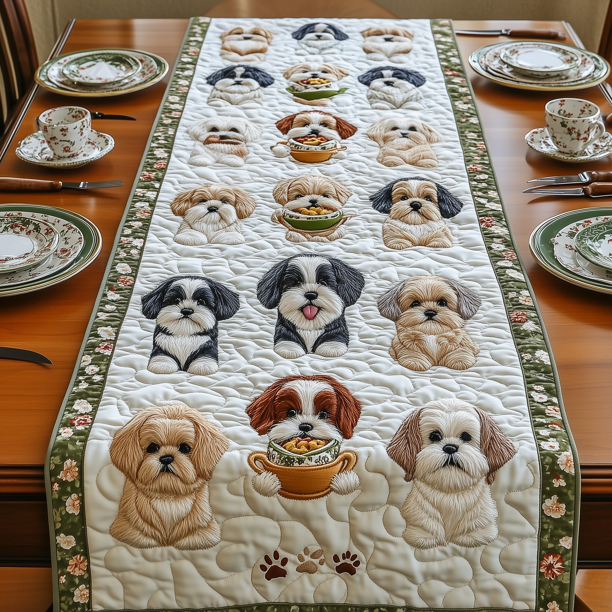 Shih Tzu Quilted Table Runner Cozy Winter Table Runner for Home