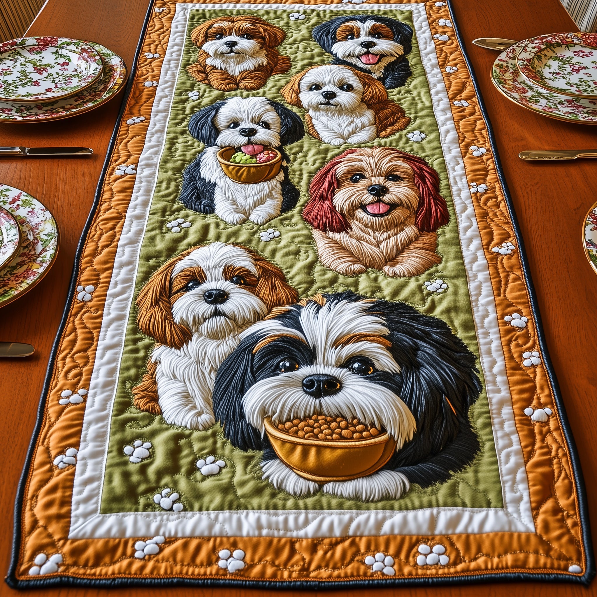 Shih Tzu Quilted Table Runner Elegant Christmas Table Runner(1)