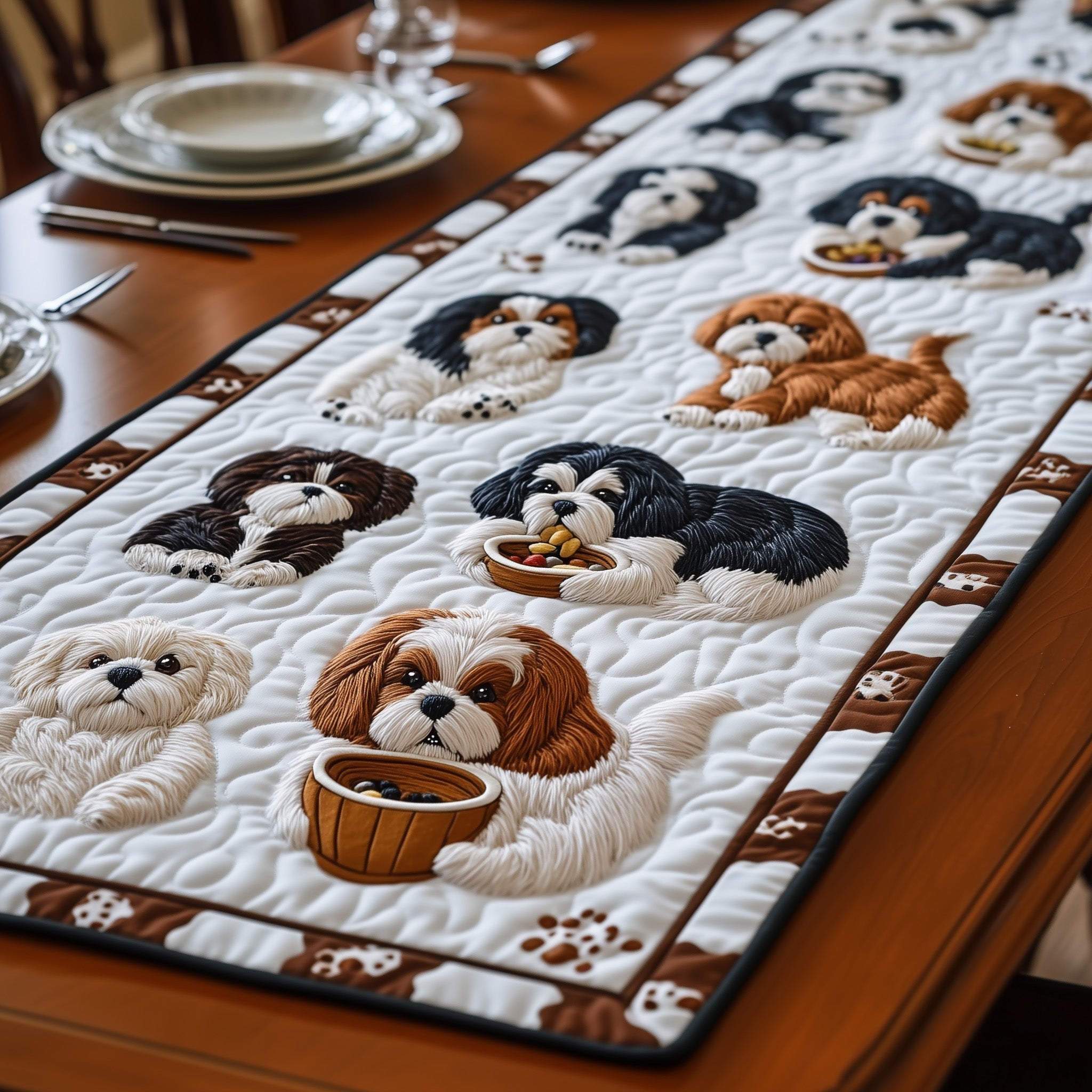 Shih Tzu Quilted Table Runner Elegant Christmas Table Runner