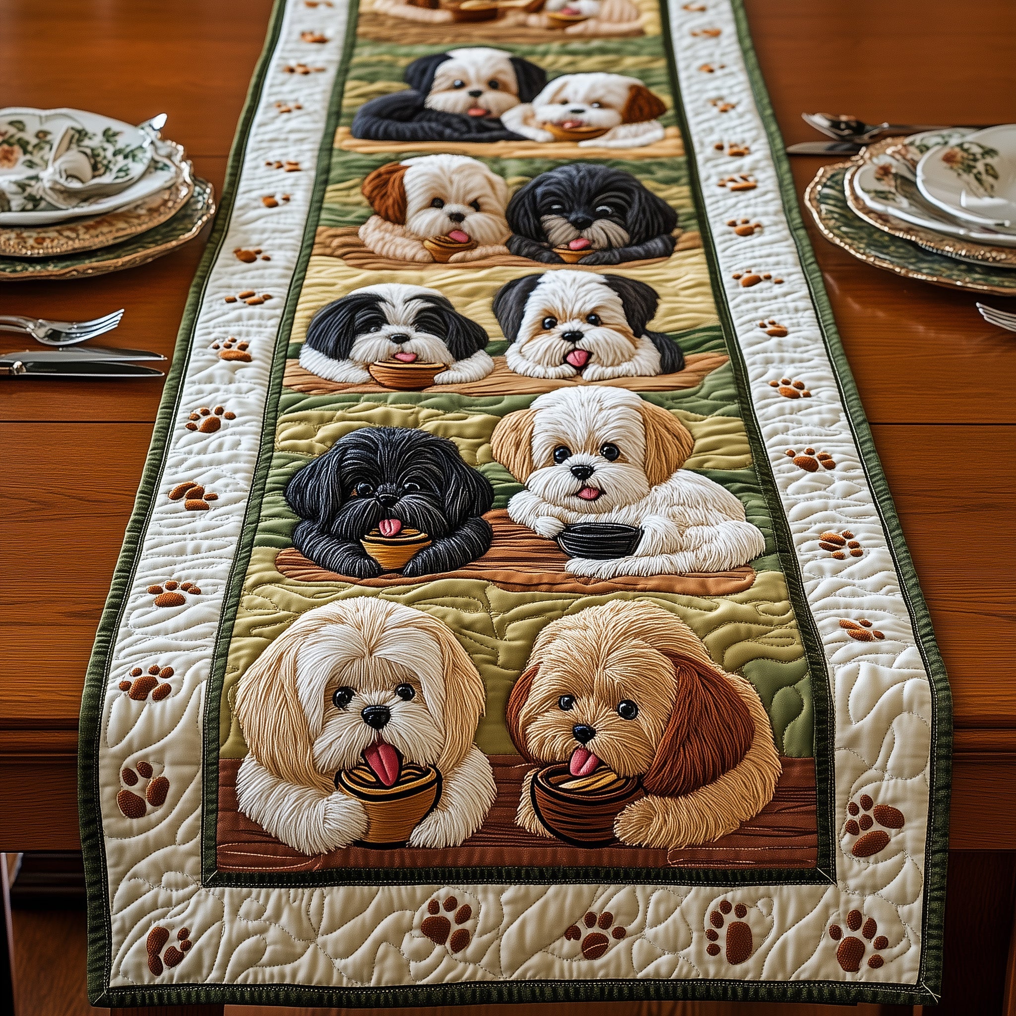 Shih Tzu Quilted Table Runner Festive Christmas Dining Room Table Runner(1)