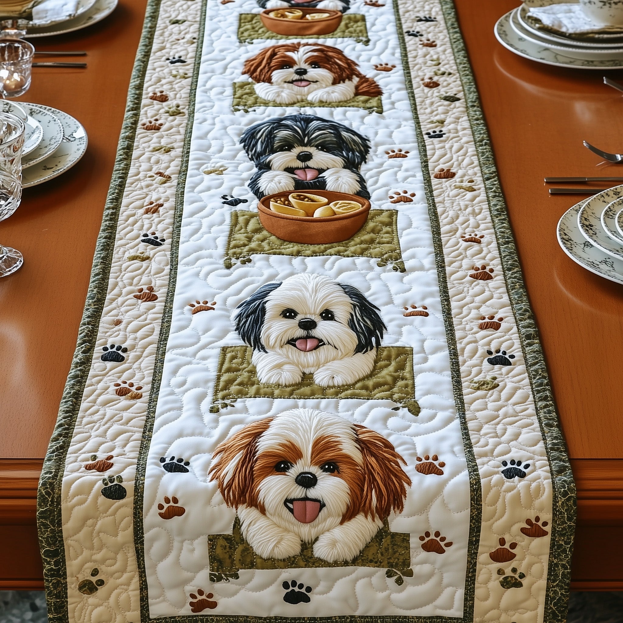Shih Tzu Quilted Table Runner Festive Christmas Dining Room Table Runner