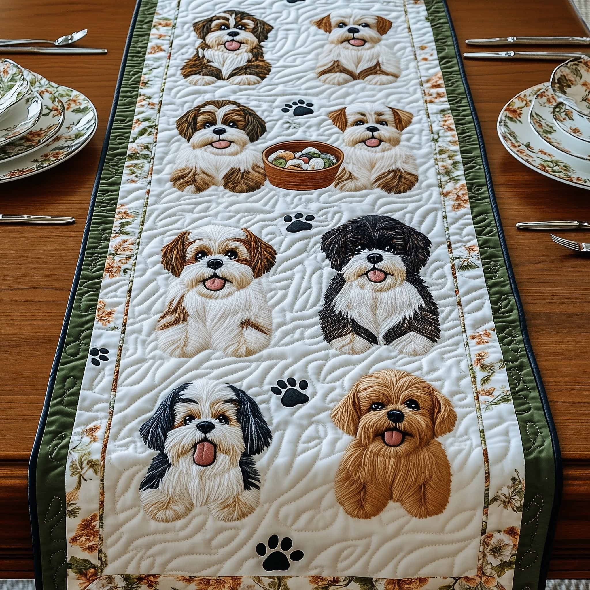 Shih Tzu Quilted Table Runner Festive Holiday Table Runner Decor(1)