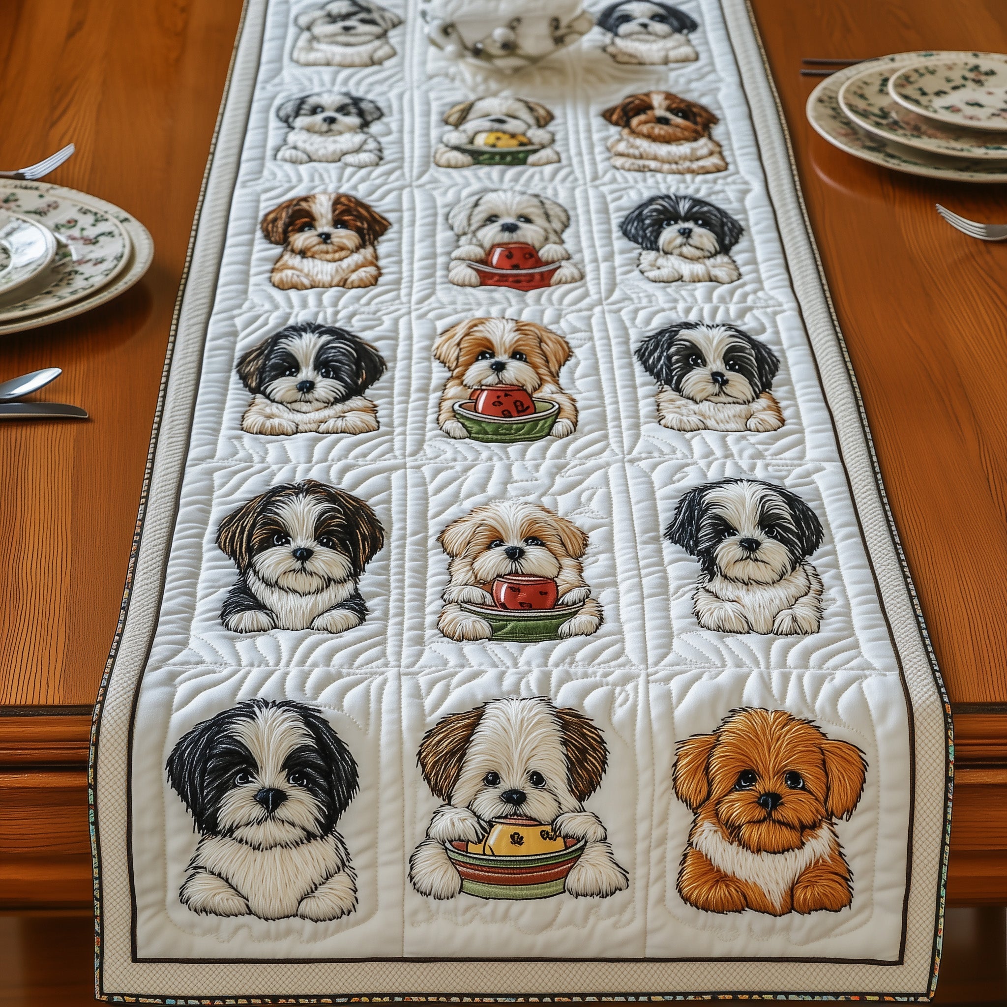 Shih Tzu Quilted Table Runner Festive Table Runner for Dining Table