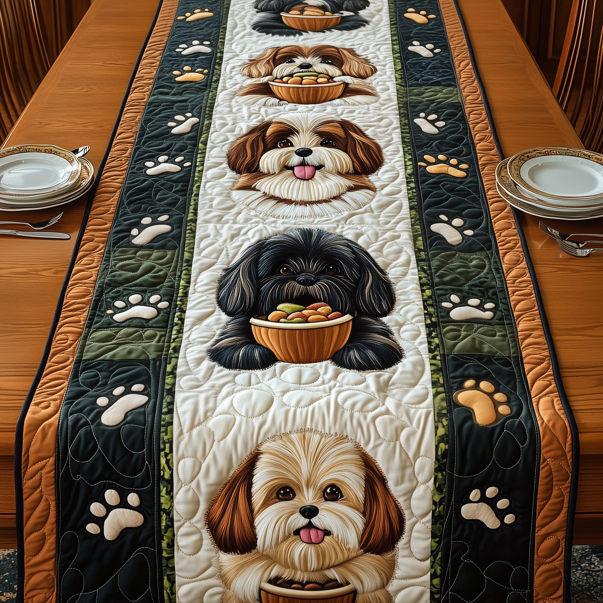Shih Tzu Quilted Table Runner Holiday Banquet Table Runner