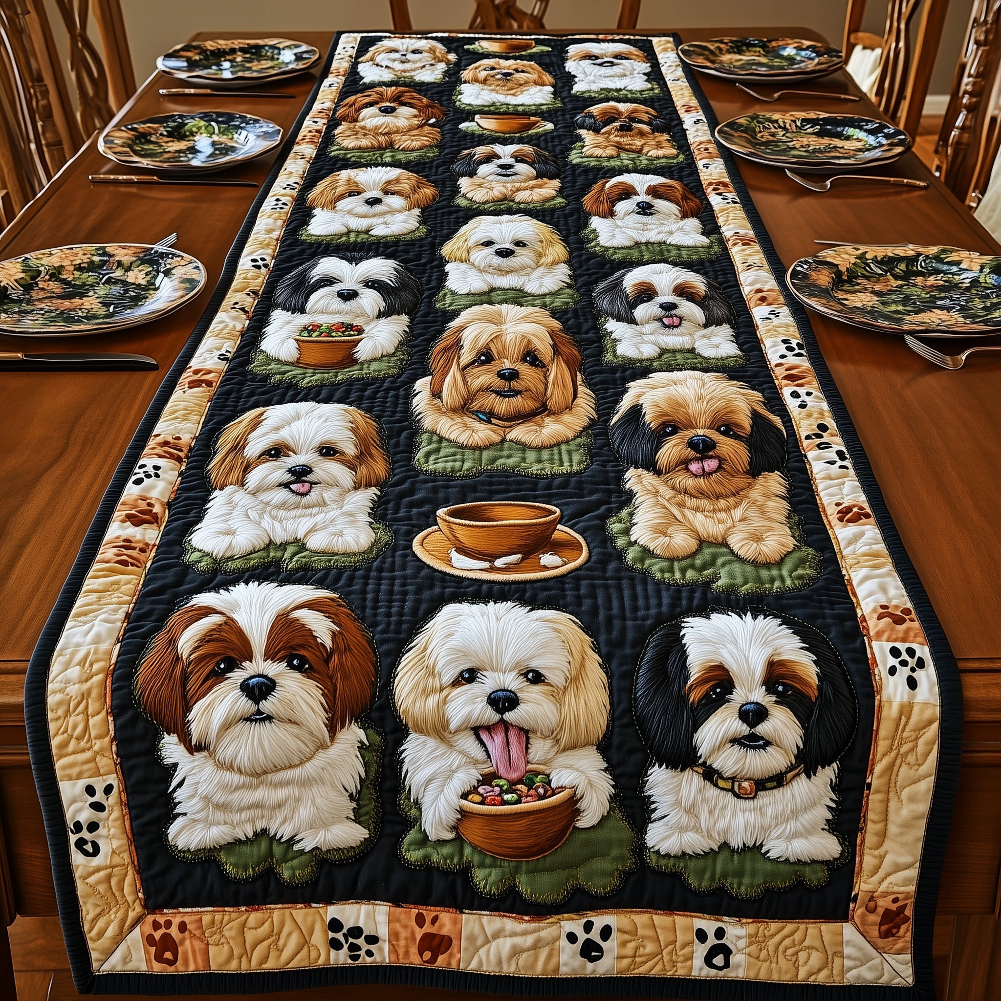 Shih Tzu Quilted Table Runner Holiday Dinner Table Runner(1)