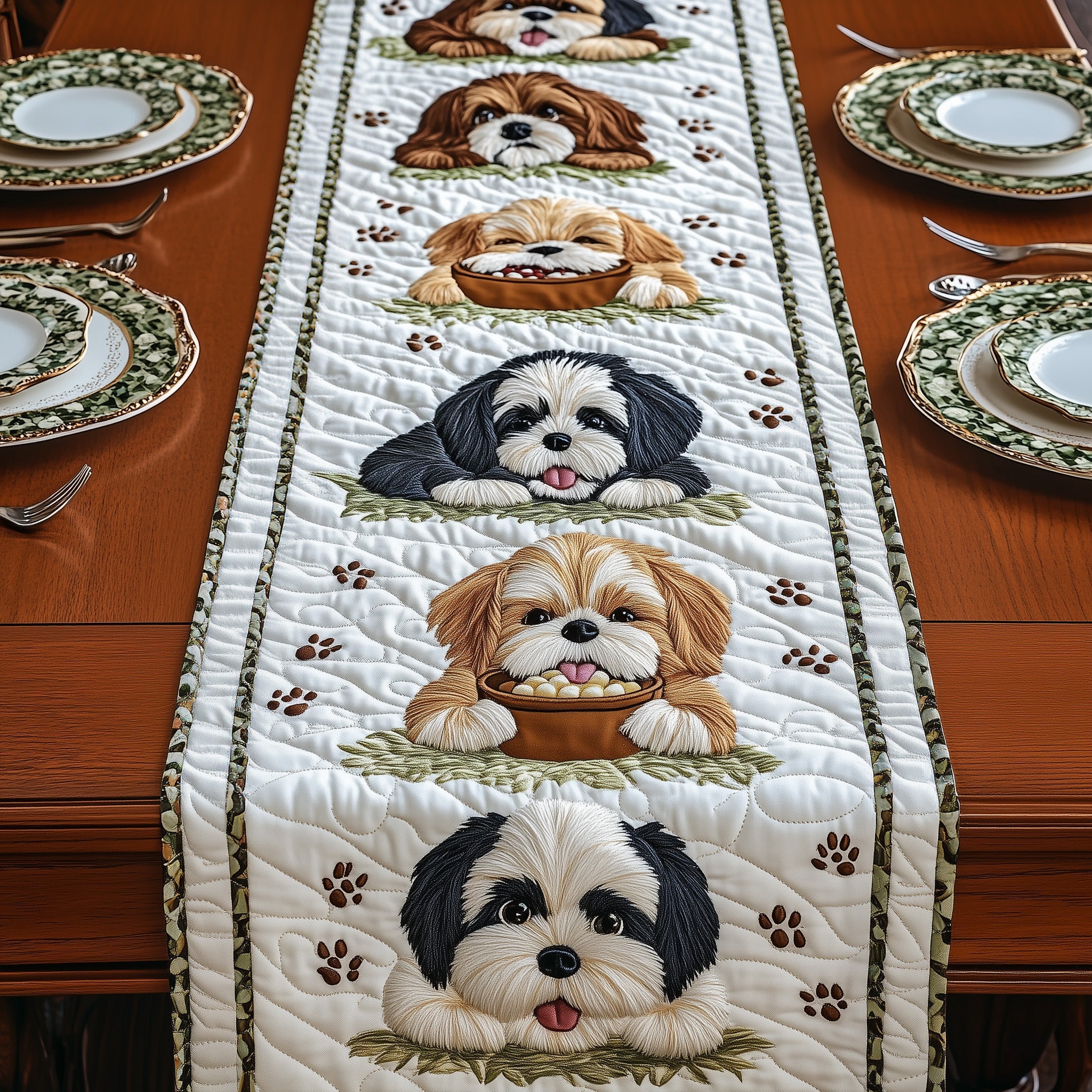 Shih Tzu Quilted Table Runner Holiday Dinner Table Runner