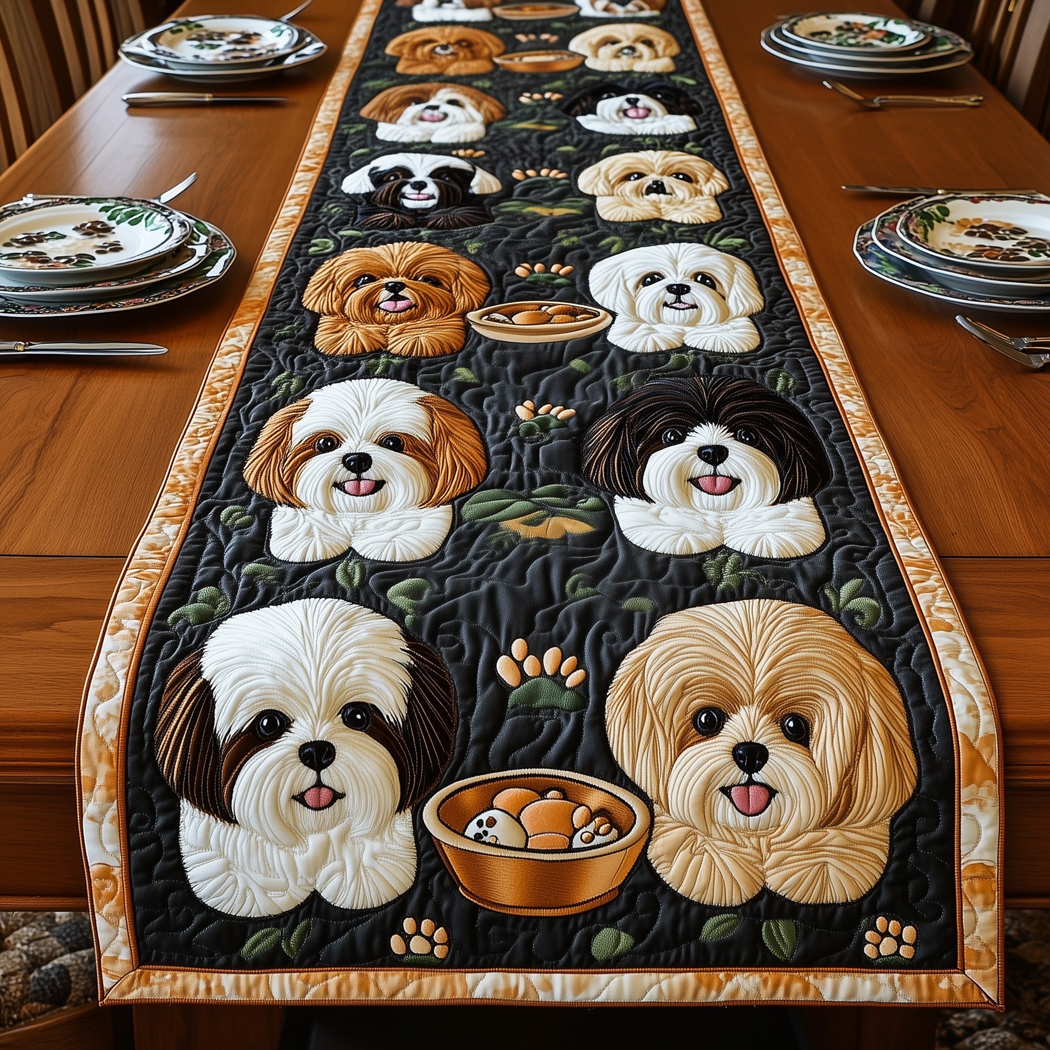 Shih Tzu Quilted Table Runner Holiday Party Table Runner(1)