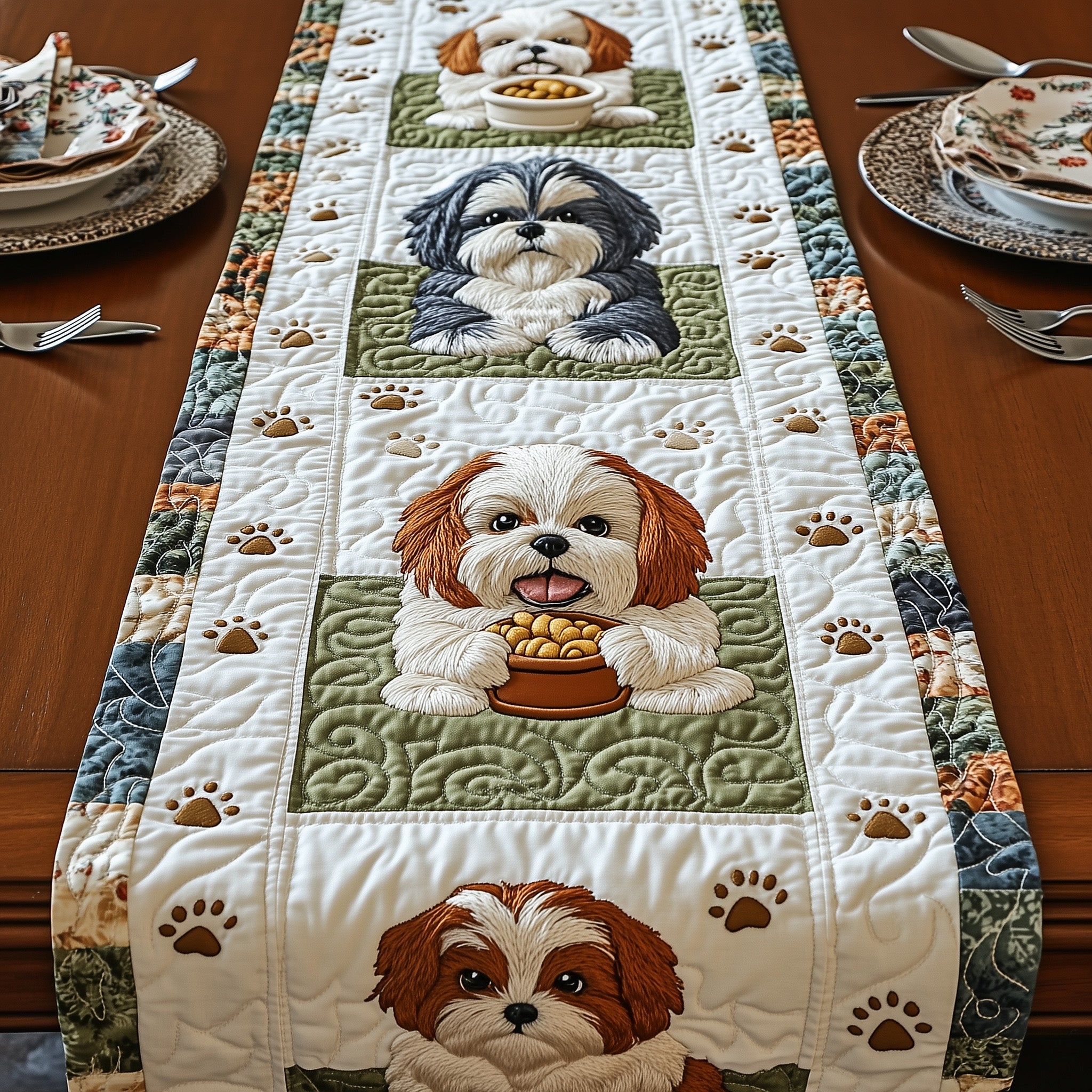 Shih Tzu Quilted Table Runner Holiday Party Table Runner