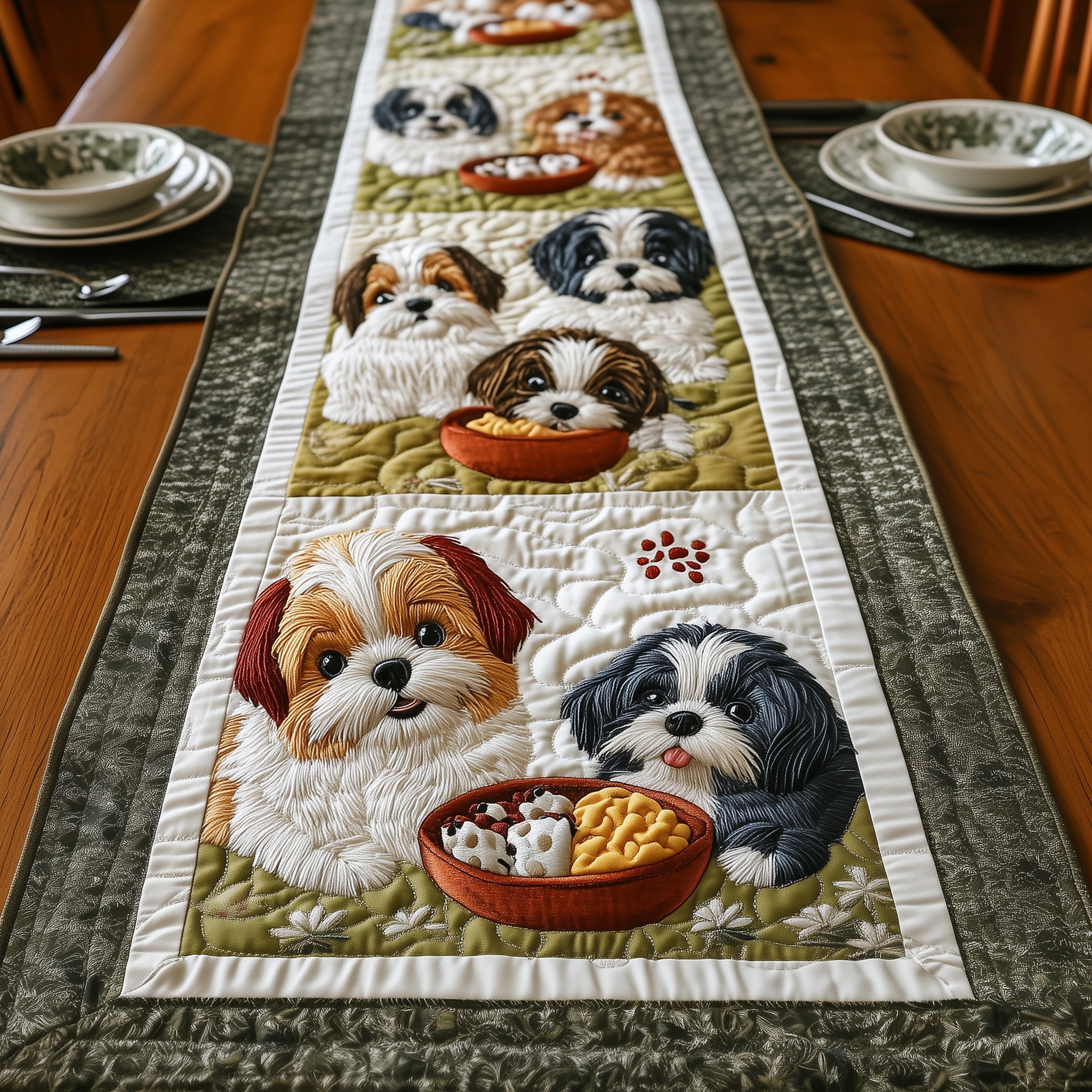 Shih Tzu Quilted Table Runner Holiday Season Table Runner