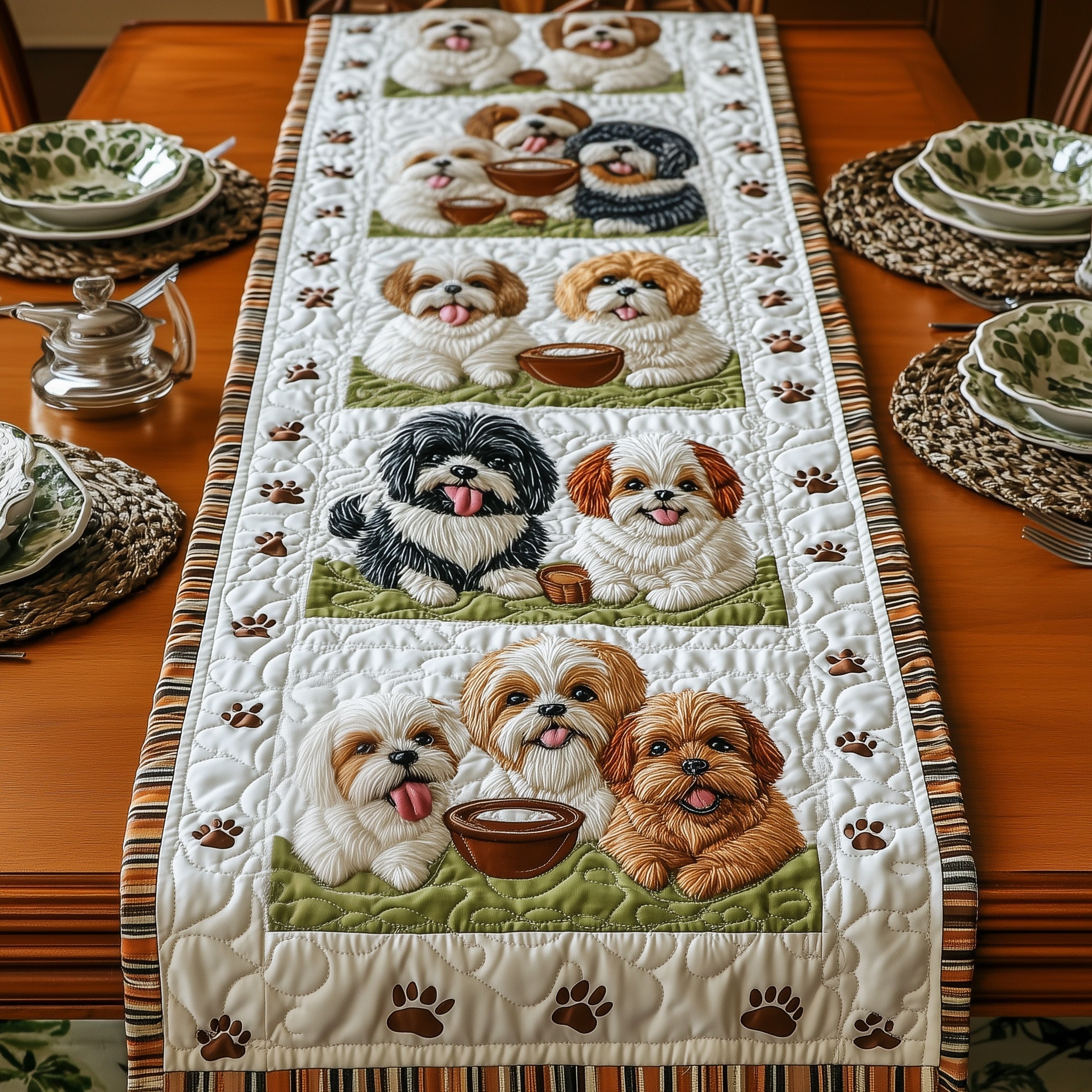 Shih Tzu Quilted Table Runner Holiday Table Runner Decoration