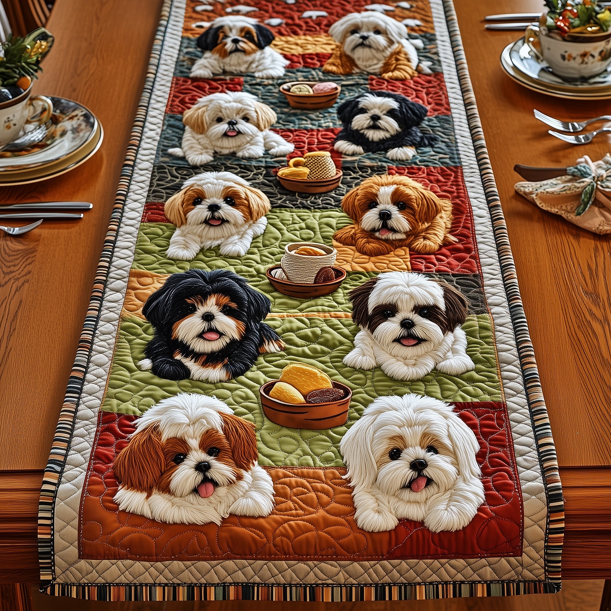Shih Tzu Quilted Table Runner Holiday Table Runner for Kitchen Decor