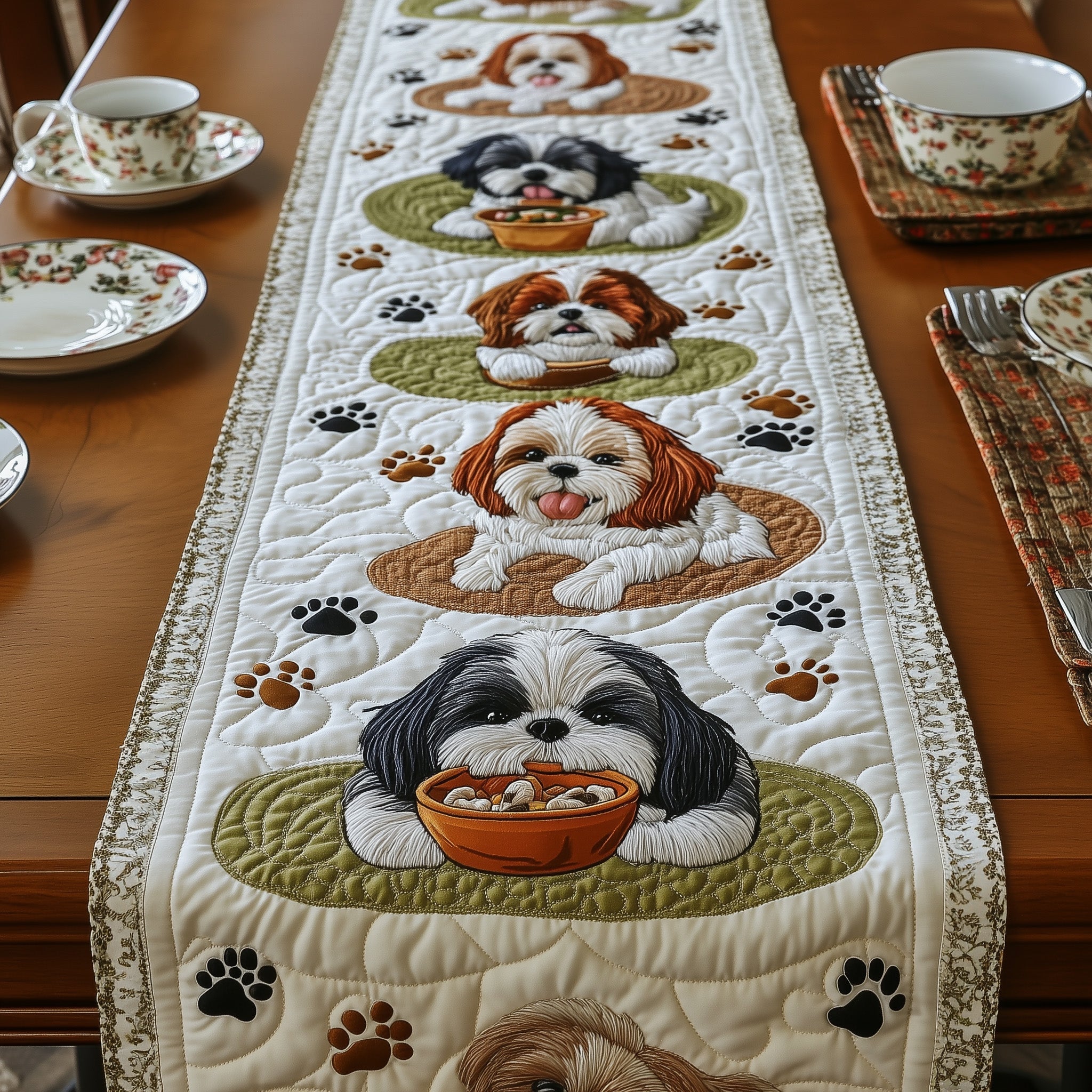 Shih Tzu Quilted Table Runner Merry Christmas Table Runner Decor