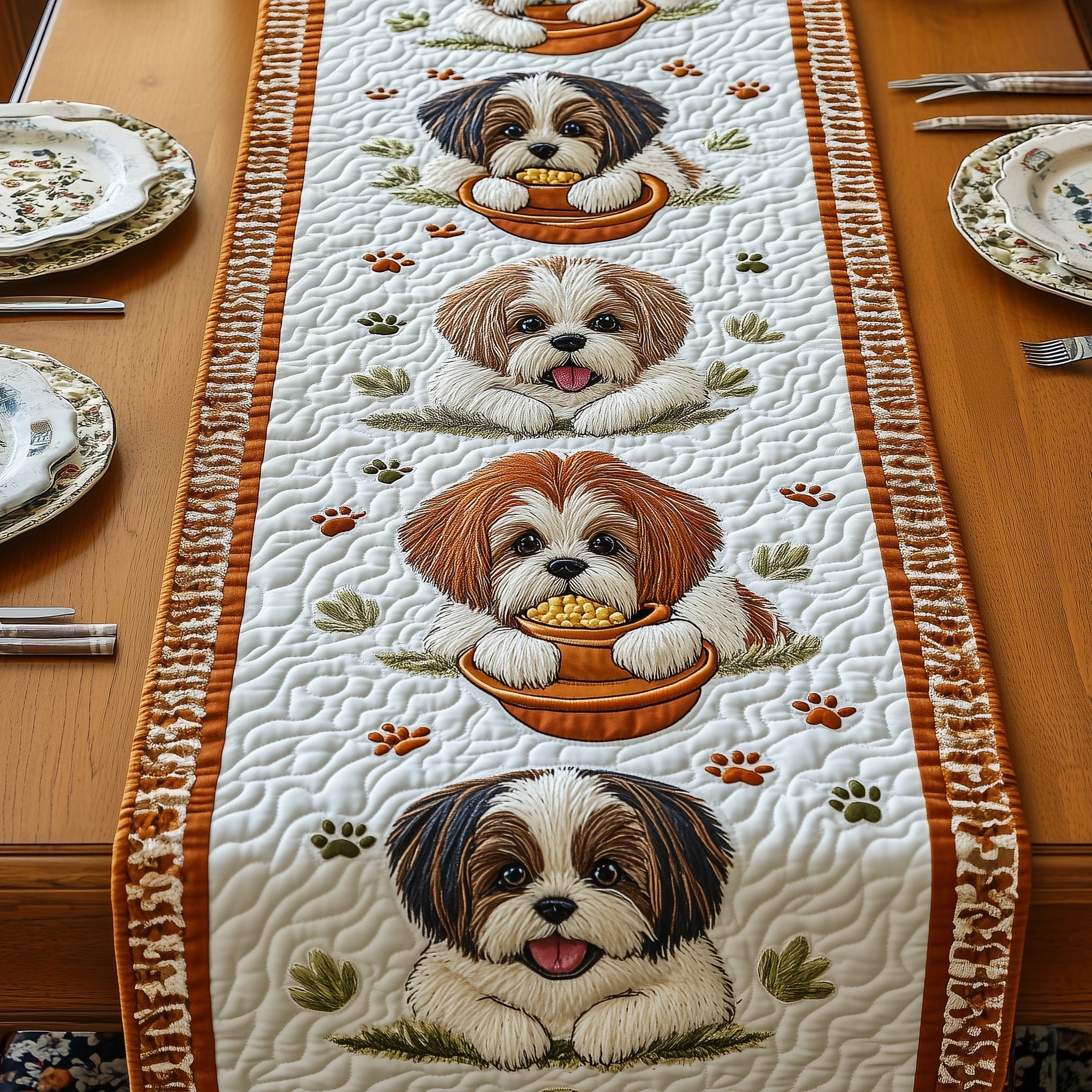 Shih Tzu Quilted Table Runner Seasonal Table Runner for Holidays