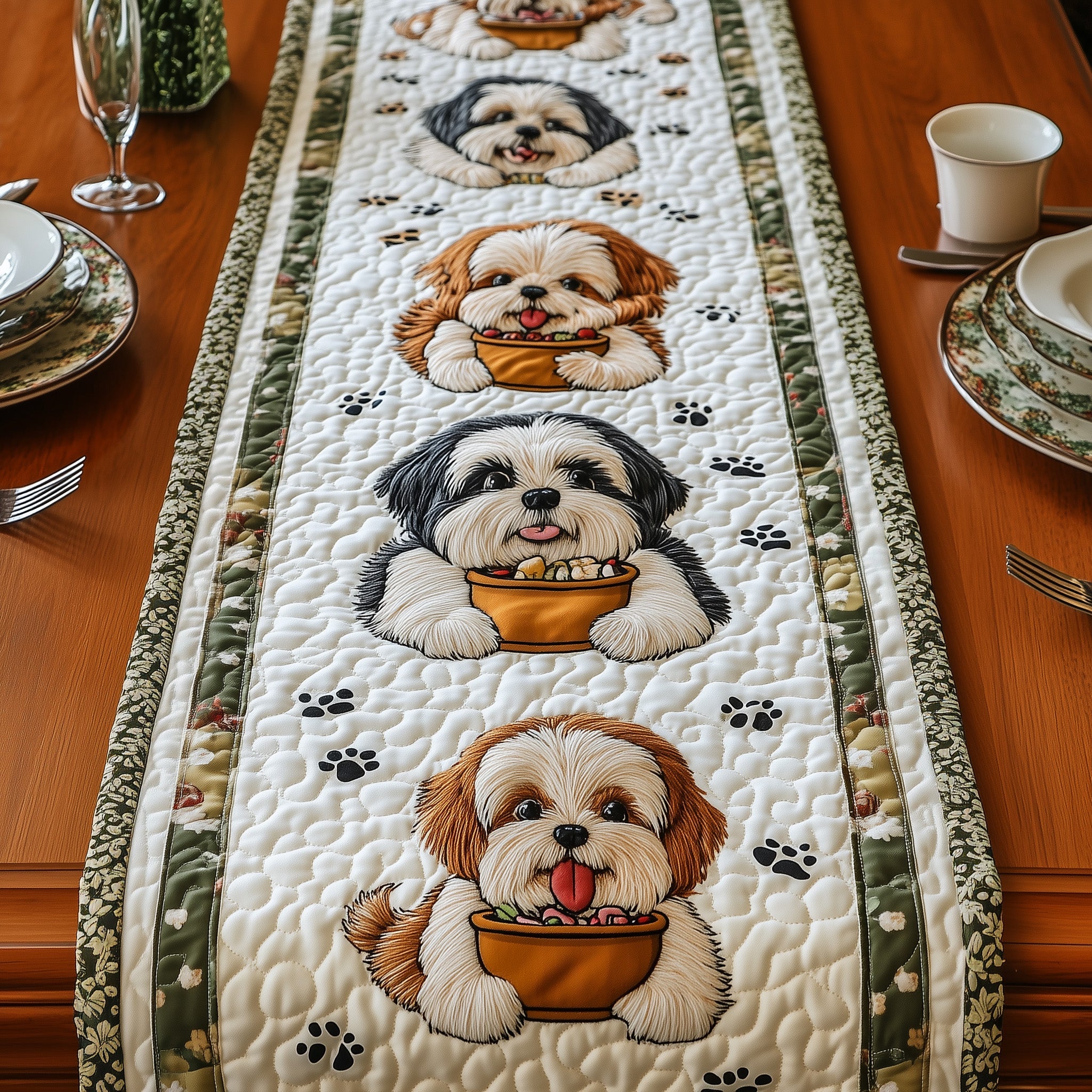 Shih Tzu Quilted Table Runner Table Runner for Christmas Decor(1)
