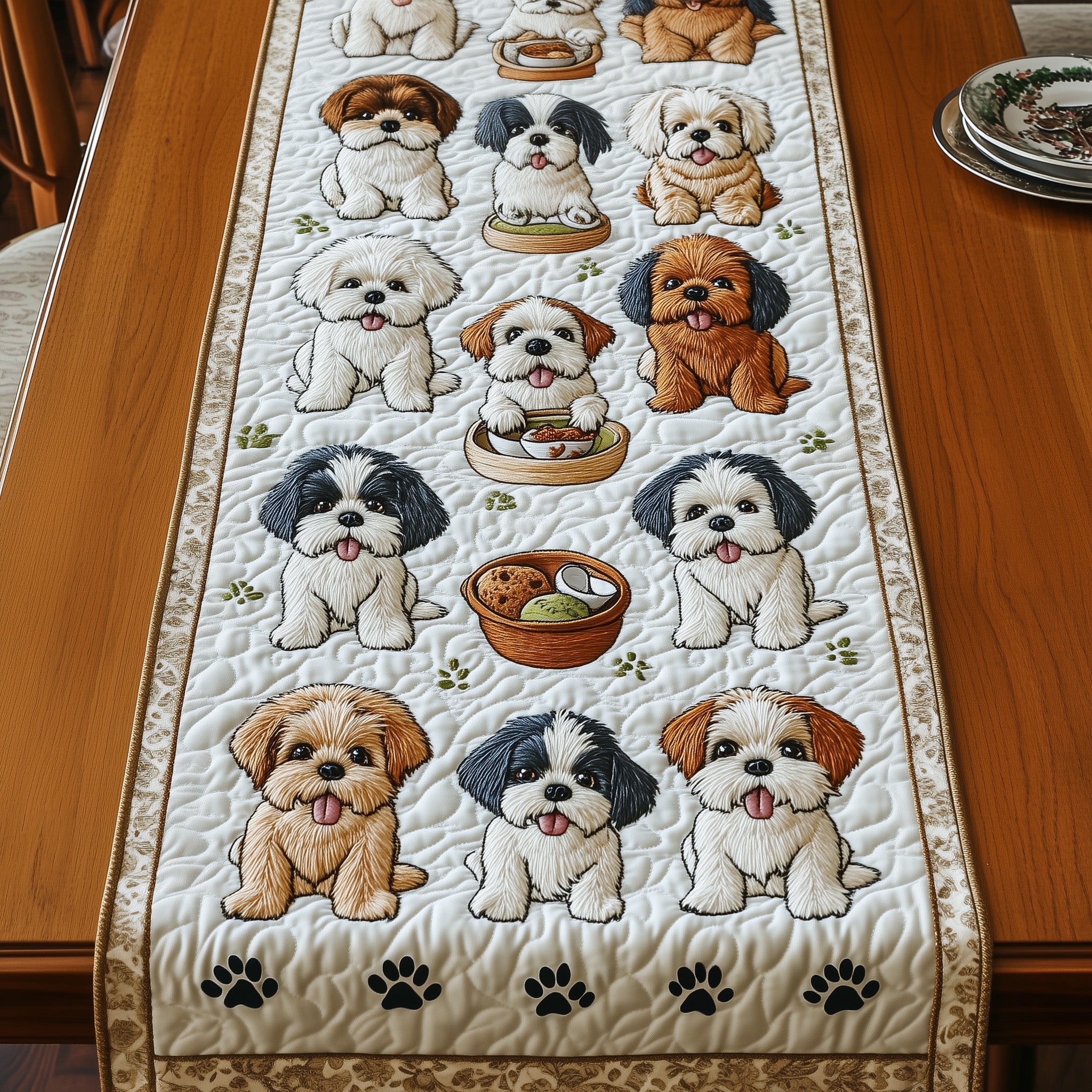 Shih Tzu Quilted Table Runner Winter Holiday Table Runner Decor