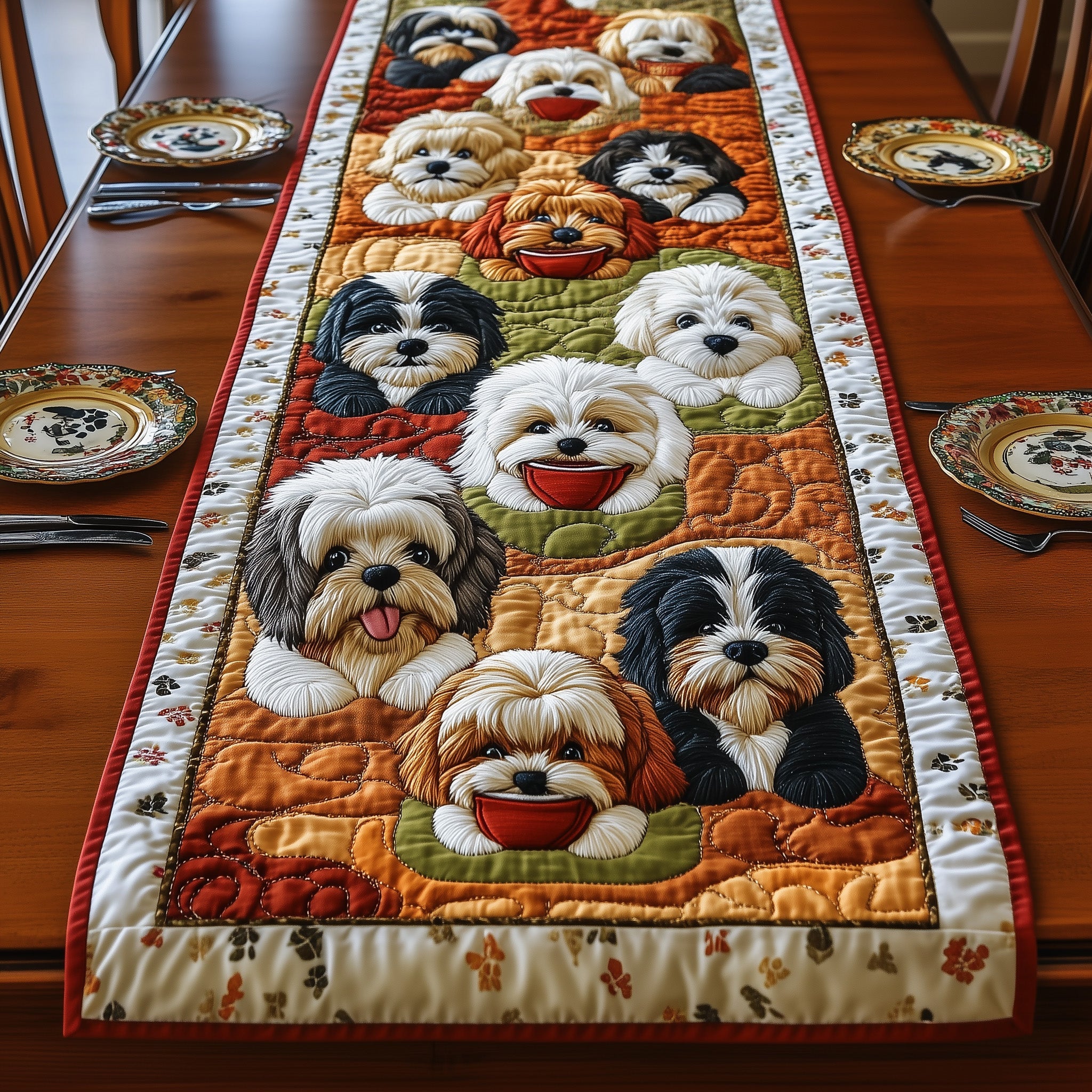 Shih Tzu Quilted Table Runner Winter Table Runner(1)