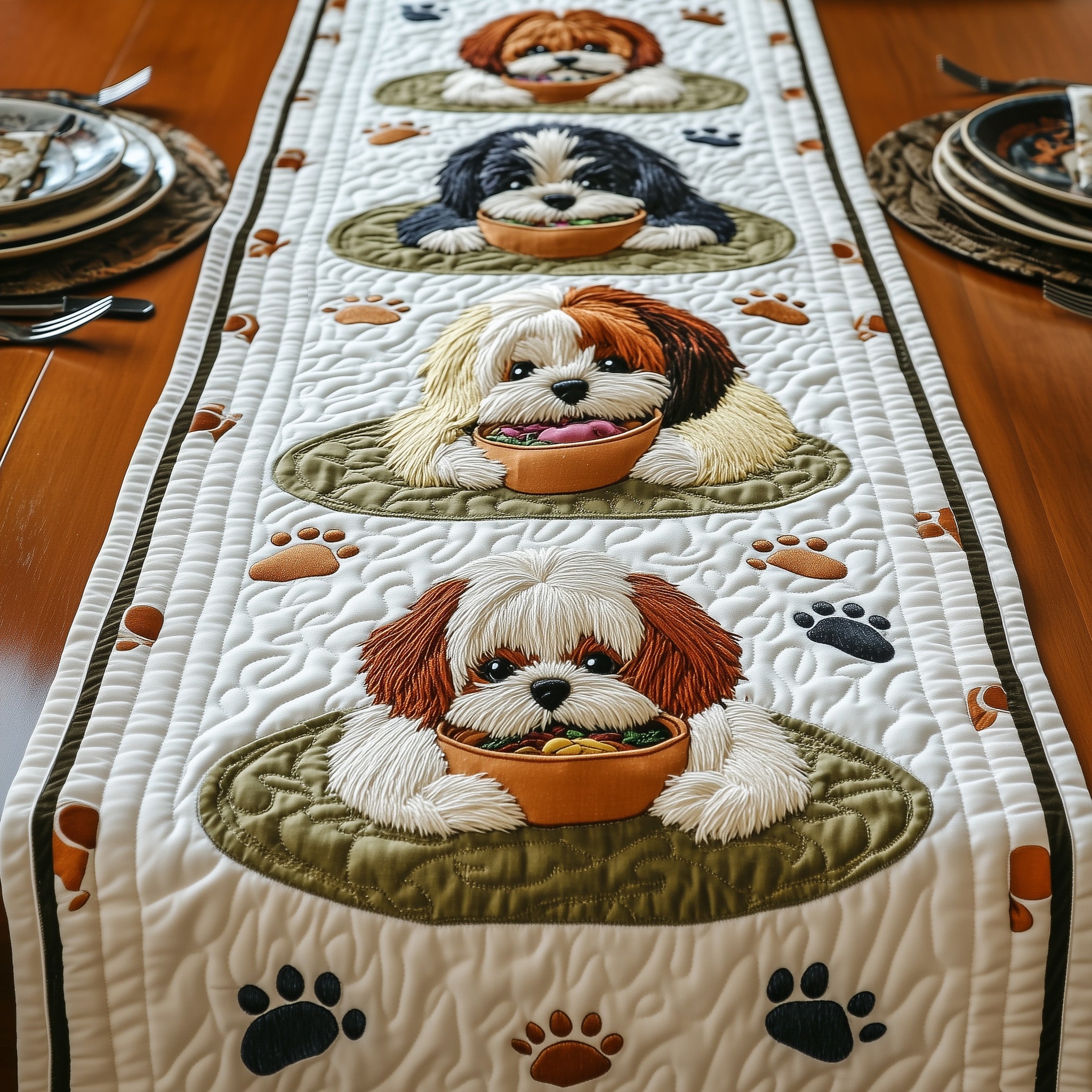 Shih Tzu Quilted Table Runner Winter Table Runner