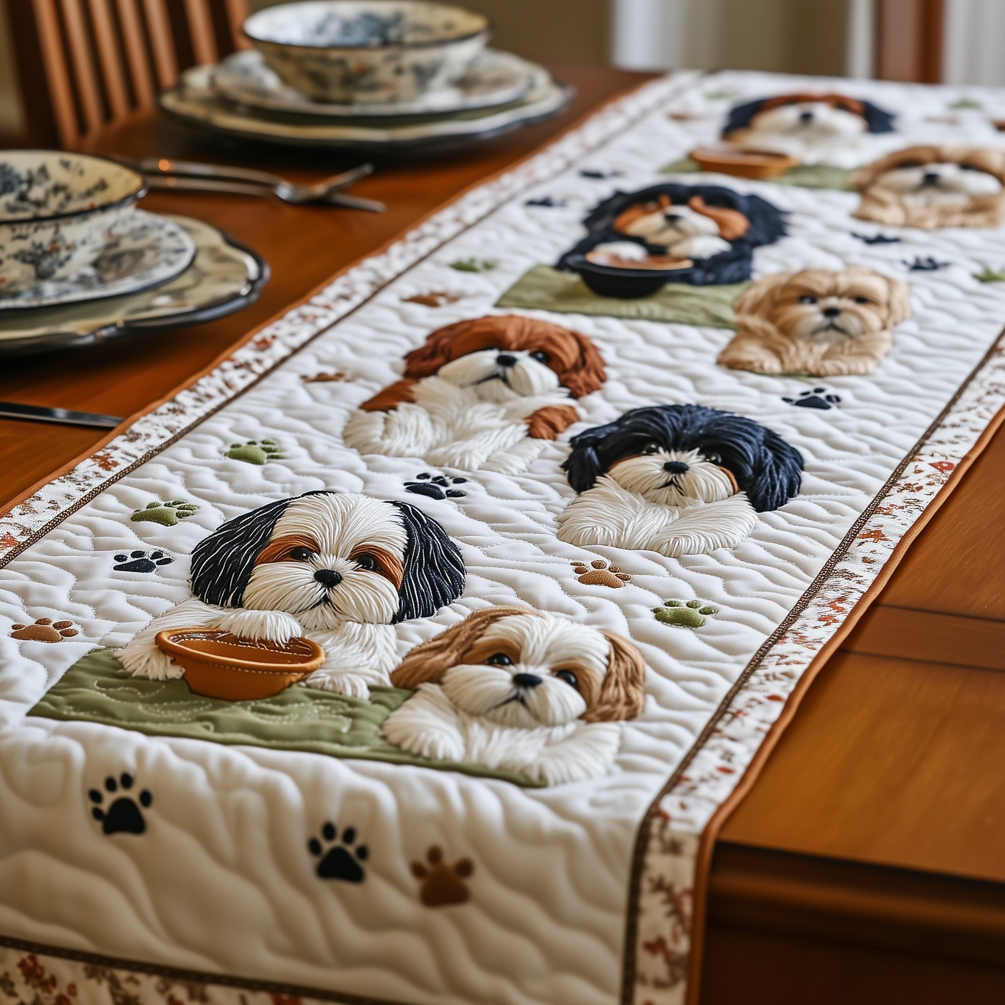 Shih Tzu Quilted Table Runner Xmas Table Runner for Family Gatherings