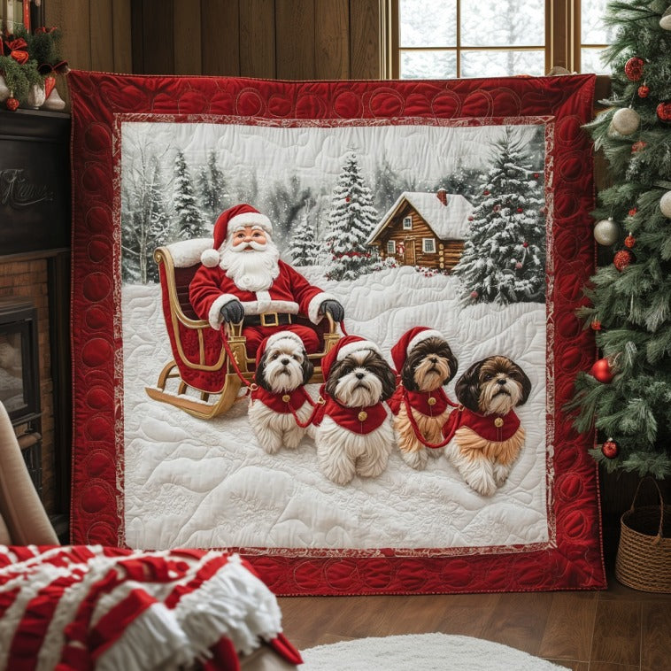 Shih Tzu Reindeer Quilt Soft Quilt Blanket Gift to Warm Hearts