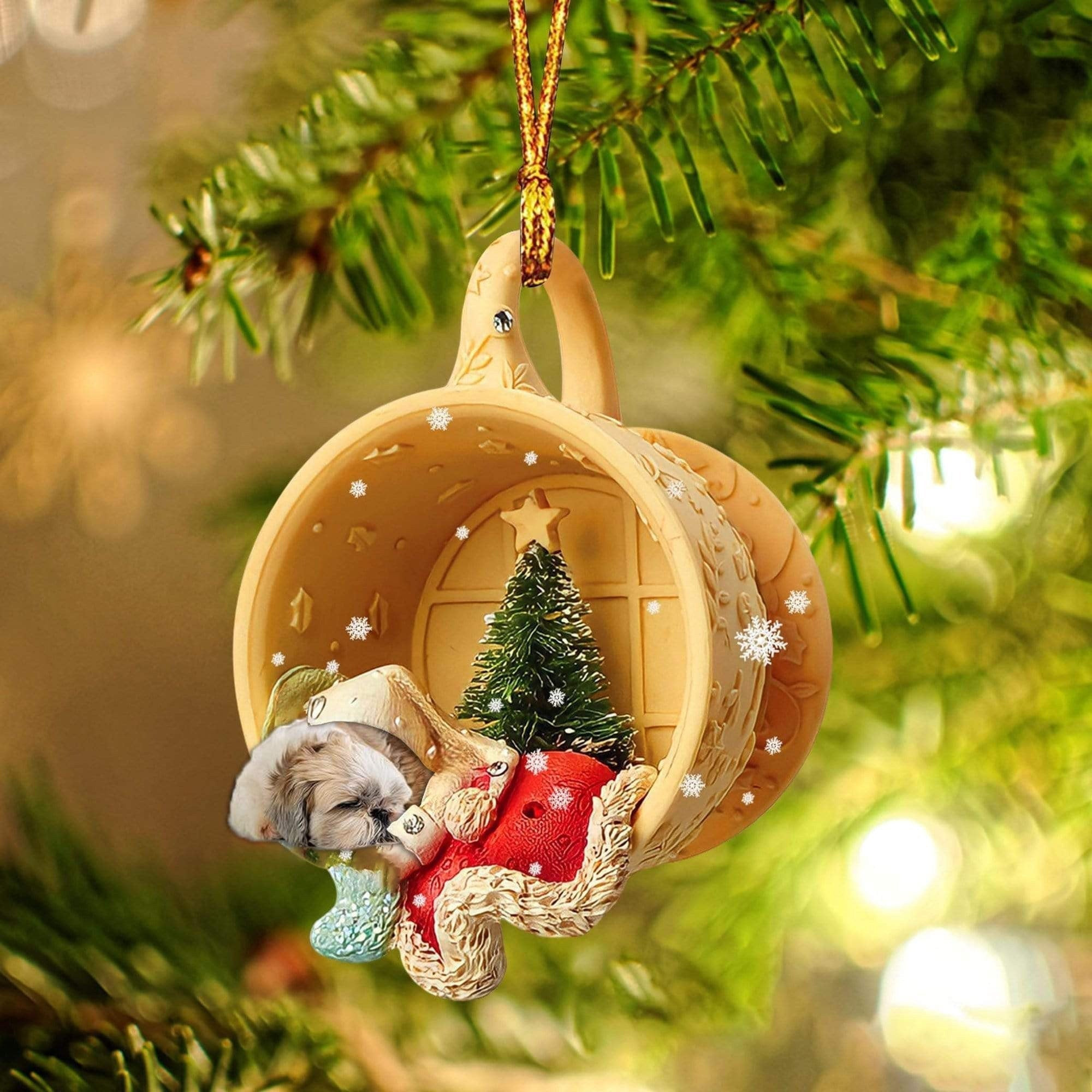 Shih Tzu Sleeping In A Cup Christmas Ornament Flat Acrylic Dog Christmas Ornament