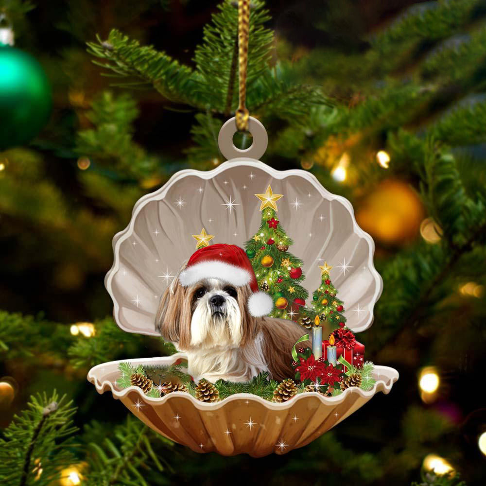 Shih Tzu Sleeping in Pearl Dog Christmas Ornament Flat Acrylic