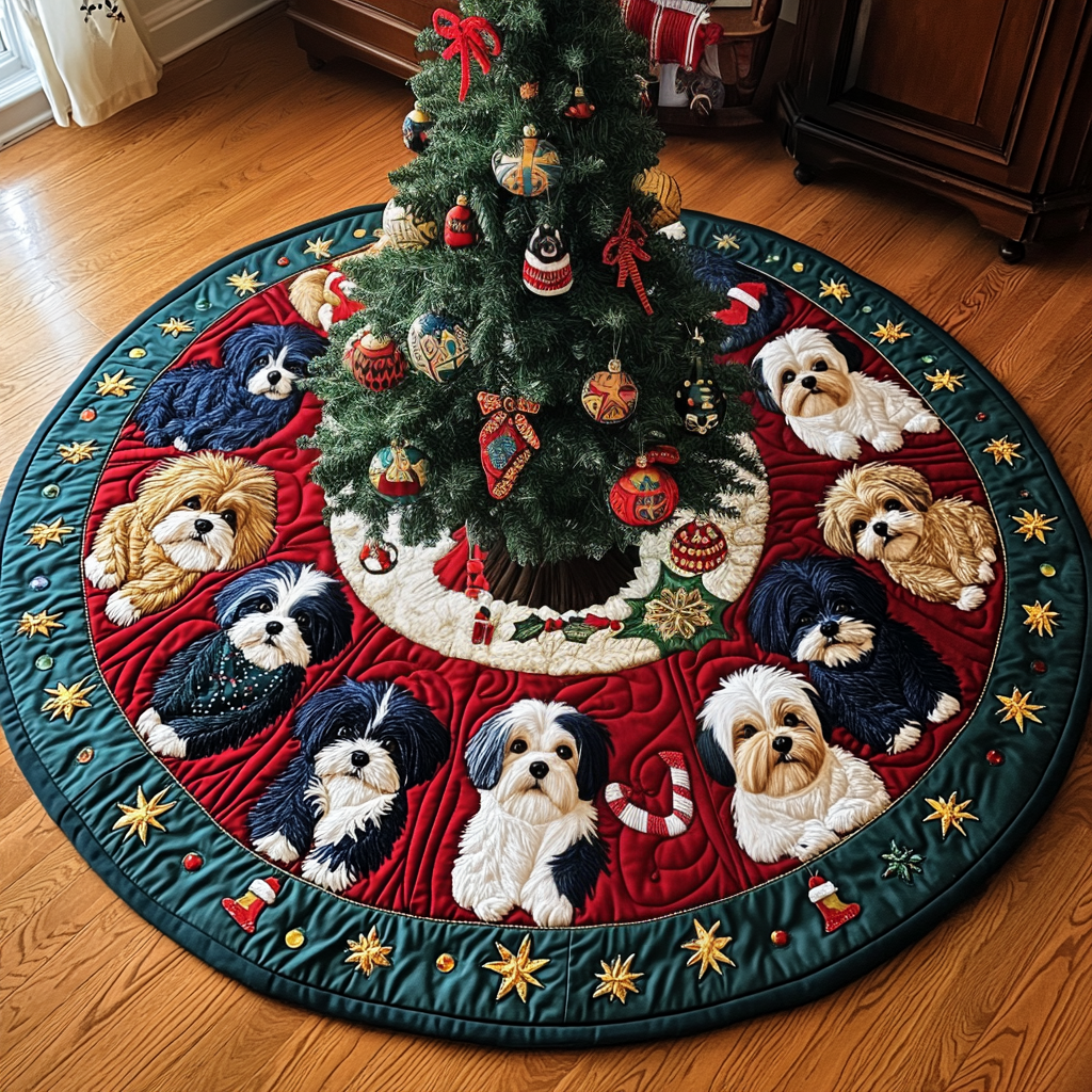 Shih Tzu Winter Wonderland Christmas Quilted Tree Skirt Perfect Tree Skirt Gift for Mom or Grandma