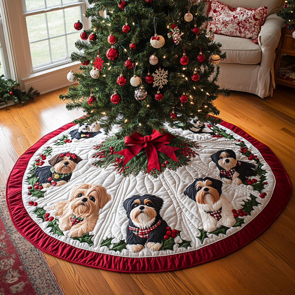 Shih Tzu Wonderland Christmas Quilted Tree Skirt Xmas Home Decor Cool Gifts For Dog Lovers