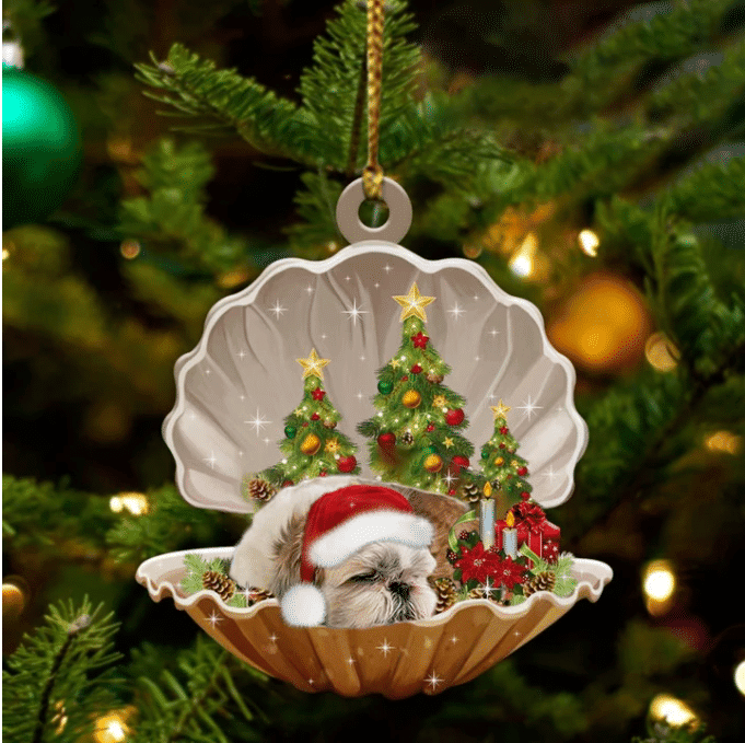 Shih Tzu3 Sleeping in Pearl Dog Christmas Ornament Flat Acrylic