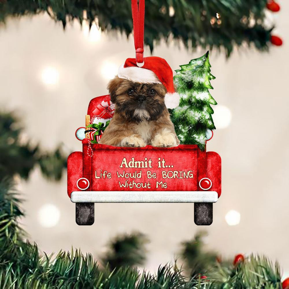 ShihTzu On The Red Truck Acrylic Christmas Ornament