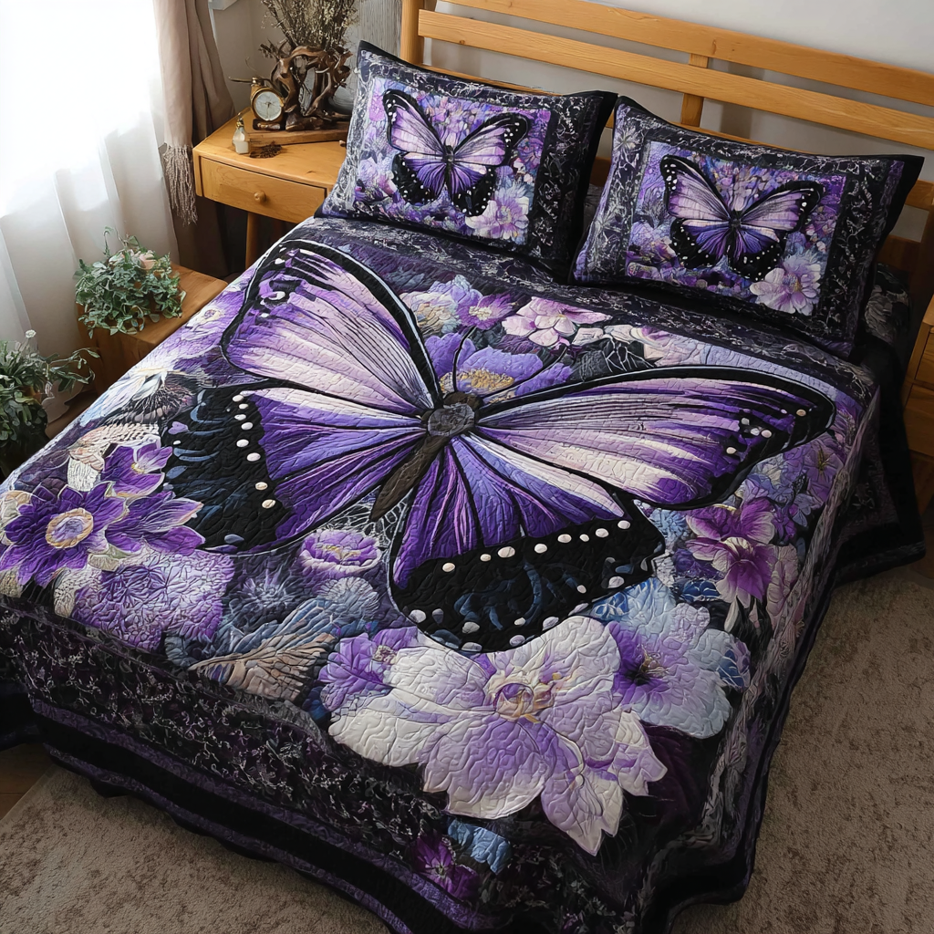 Shimmer Butterfly Quilted Bedding Set Bed Decor Butterfly Gifts For Her