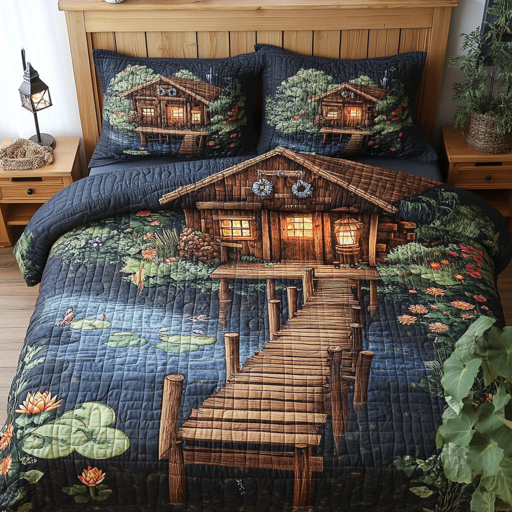 Shimmering Shore Shack Quilted Bedding Set Cool Bedroom Decor Gifts For People Who Like Fishing