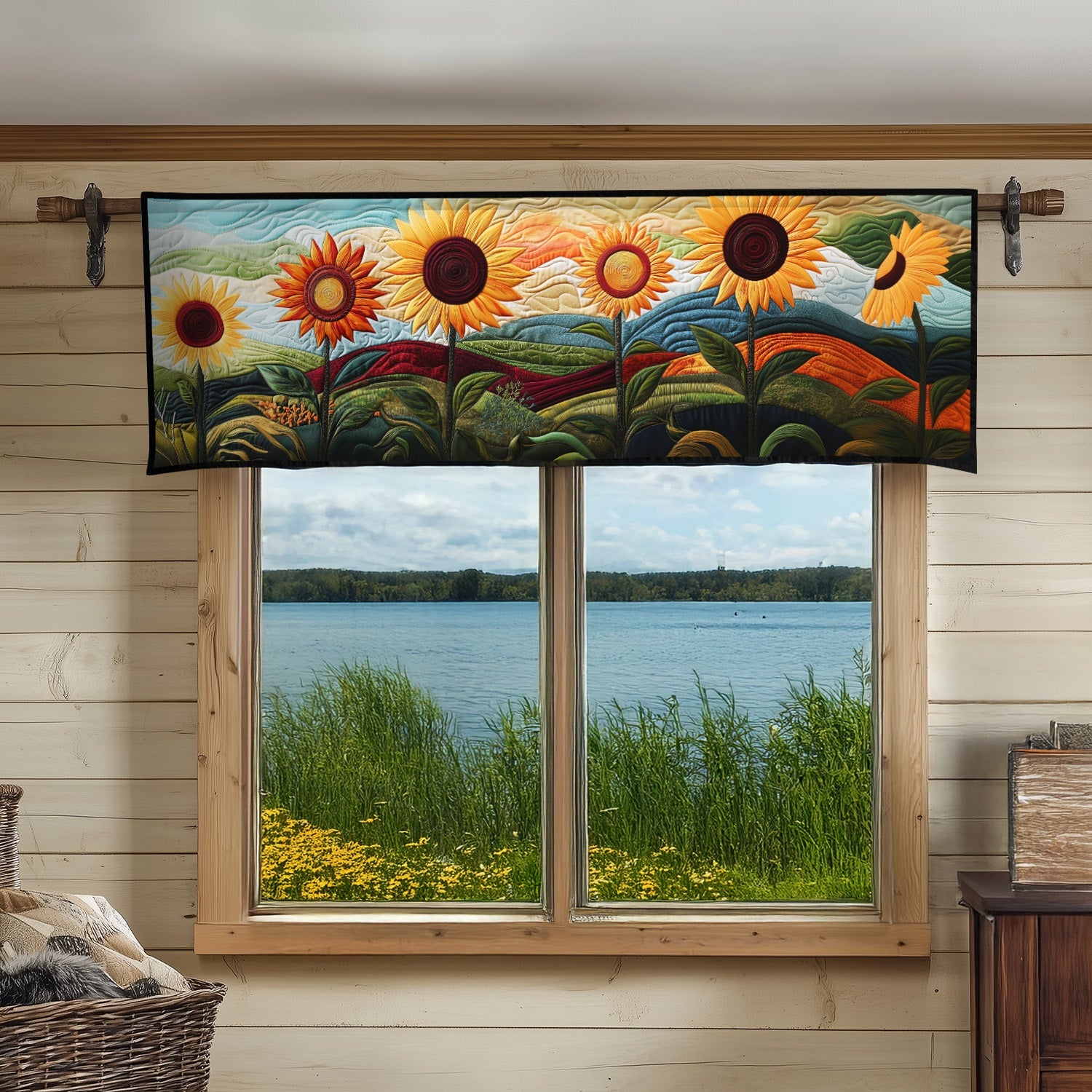 Shimmering Sunpath Quilted Valance Dining Room Decor Gifts For Sunflower Lovers