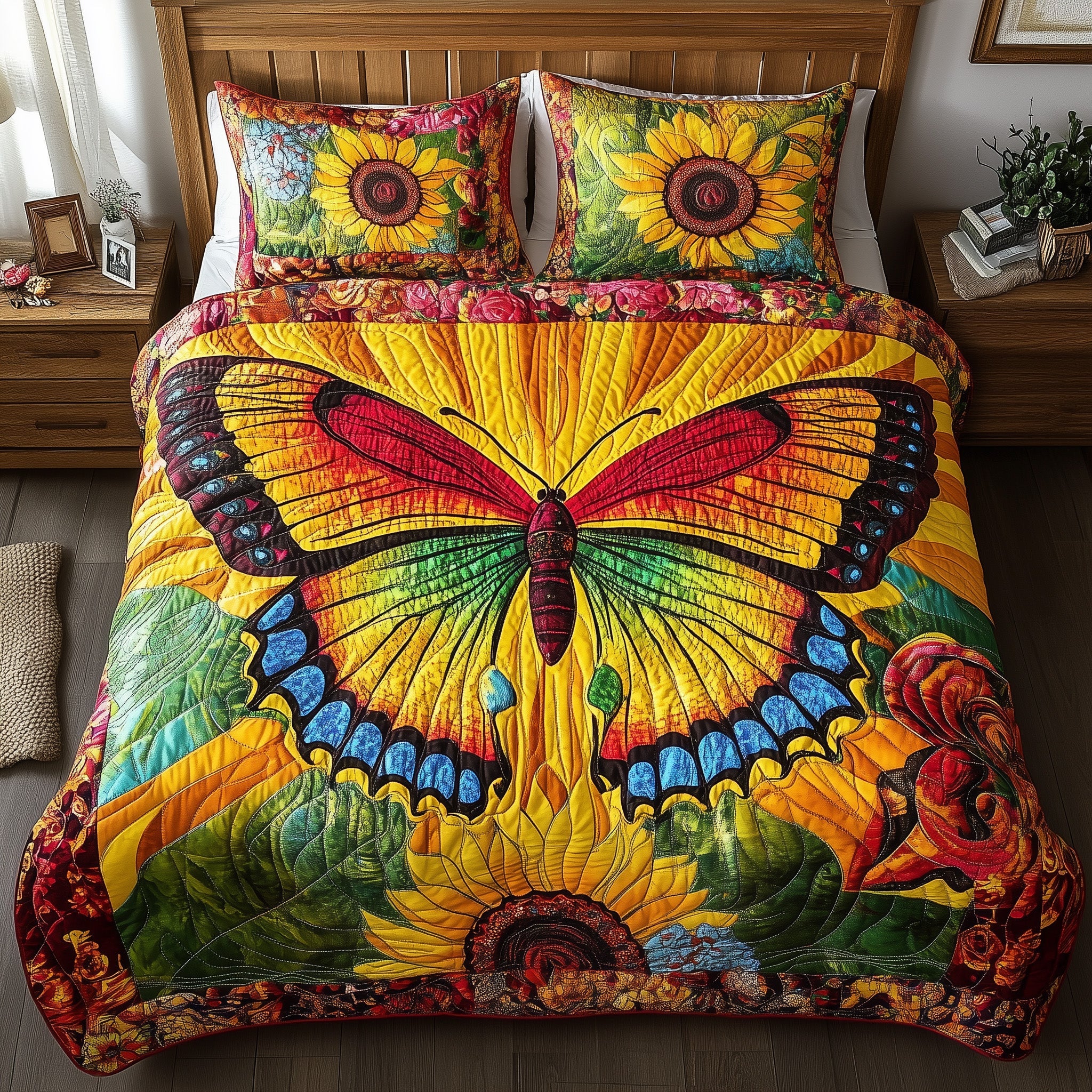 Shining Butterfly Quilted Bedding Set Duvet Cover Merchandise Novelty Butterfly Presents