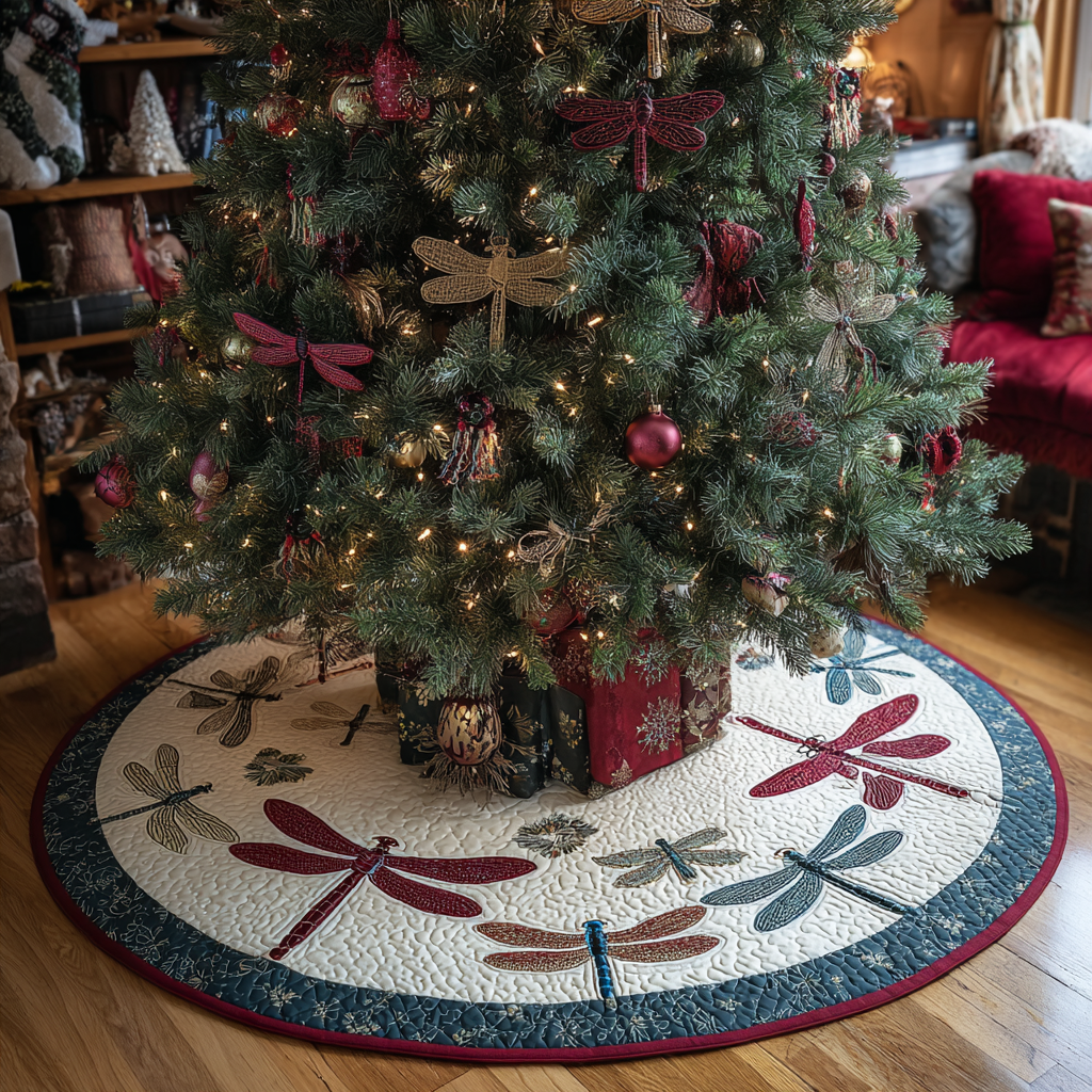 Shining Dragonfly Christmas Quilted Tree Skirt Lovely Christmas Gift Idea Quilted Tree Skirt