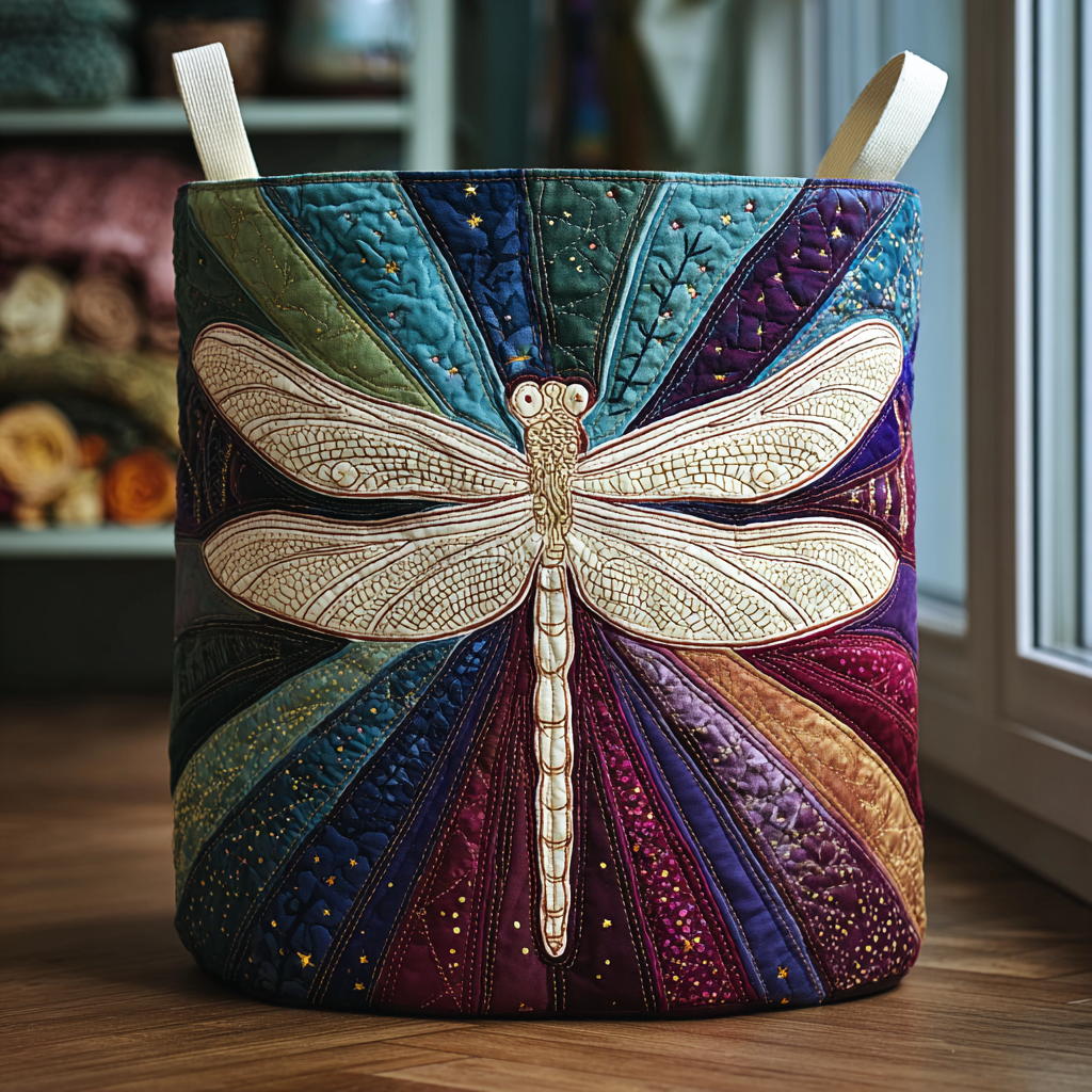 Shining Dragonfly Quilted Laundry Basket New Year Merch Gift