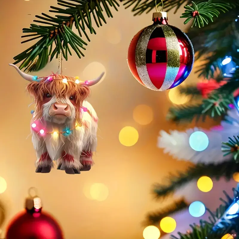 Shining Highland Cow Christmas Ornament Christmas Tree Decor Gifts For Cow Lovers